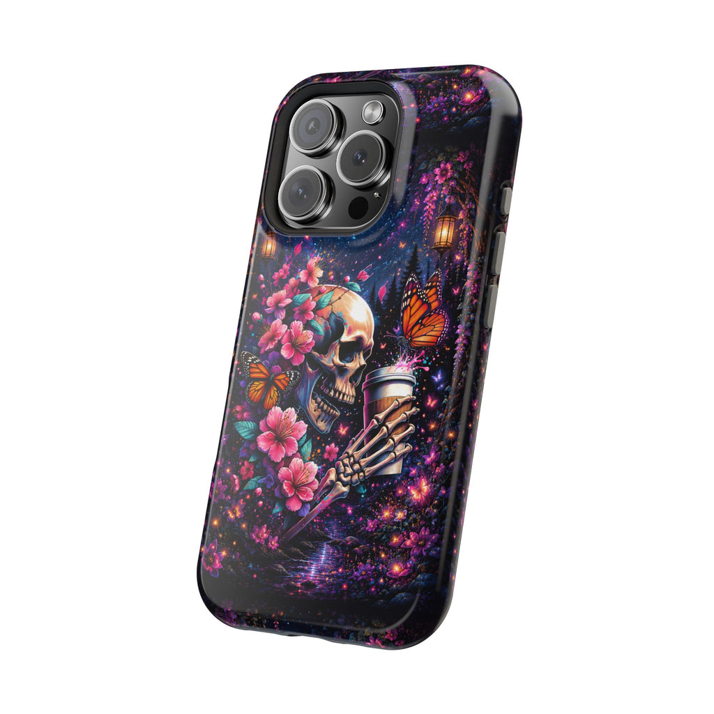 Skull & Cherry Blossom Phone Case – Floral Gothic MagSafe Cover