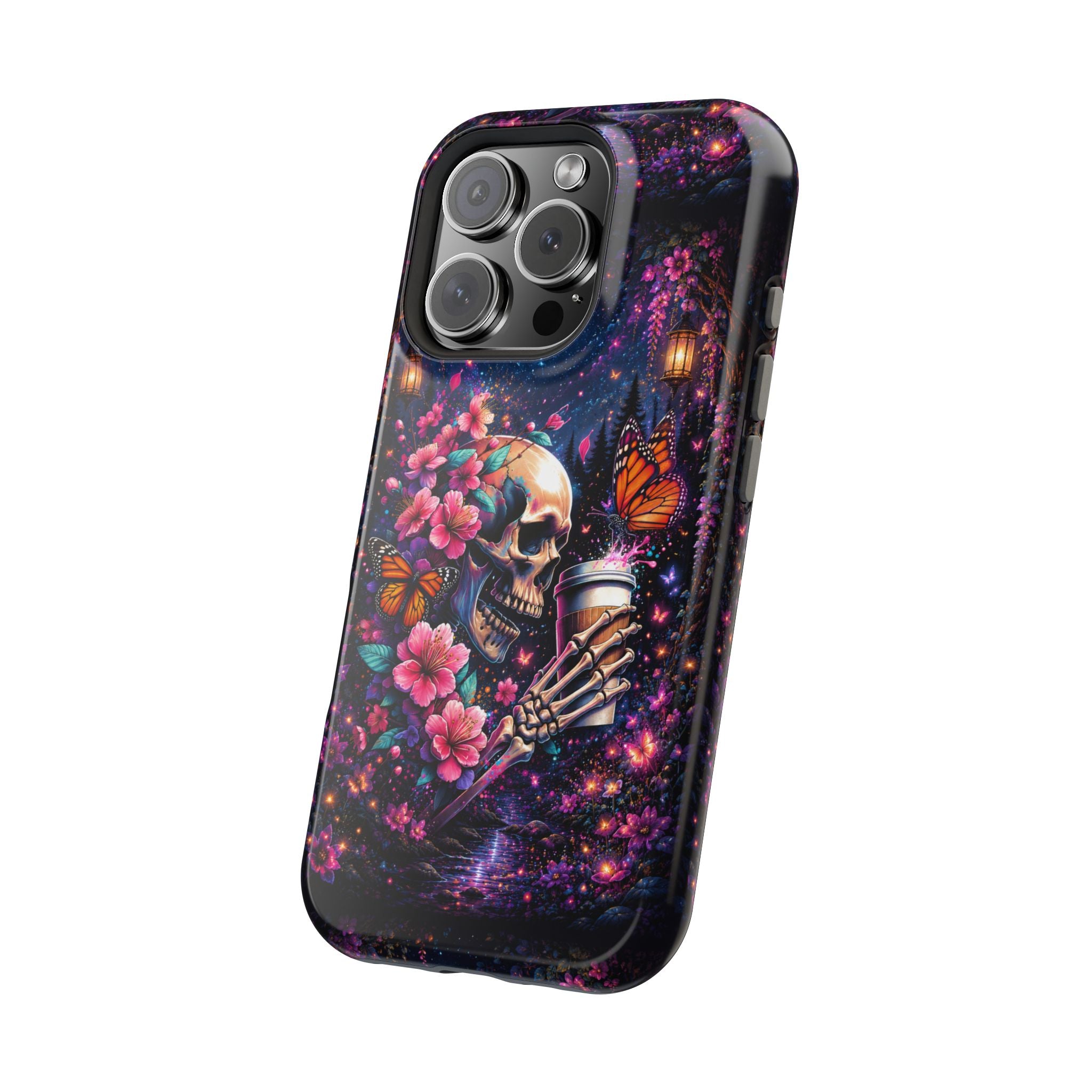 Skull & Cherry Blossom Phone Case – Floral Gothic MagSafe Cover