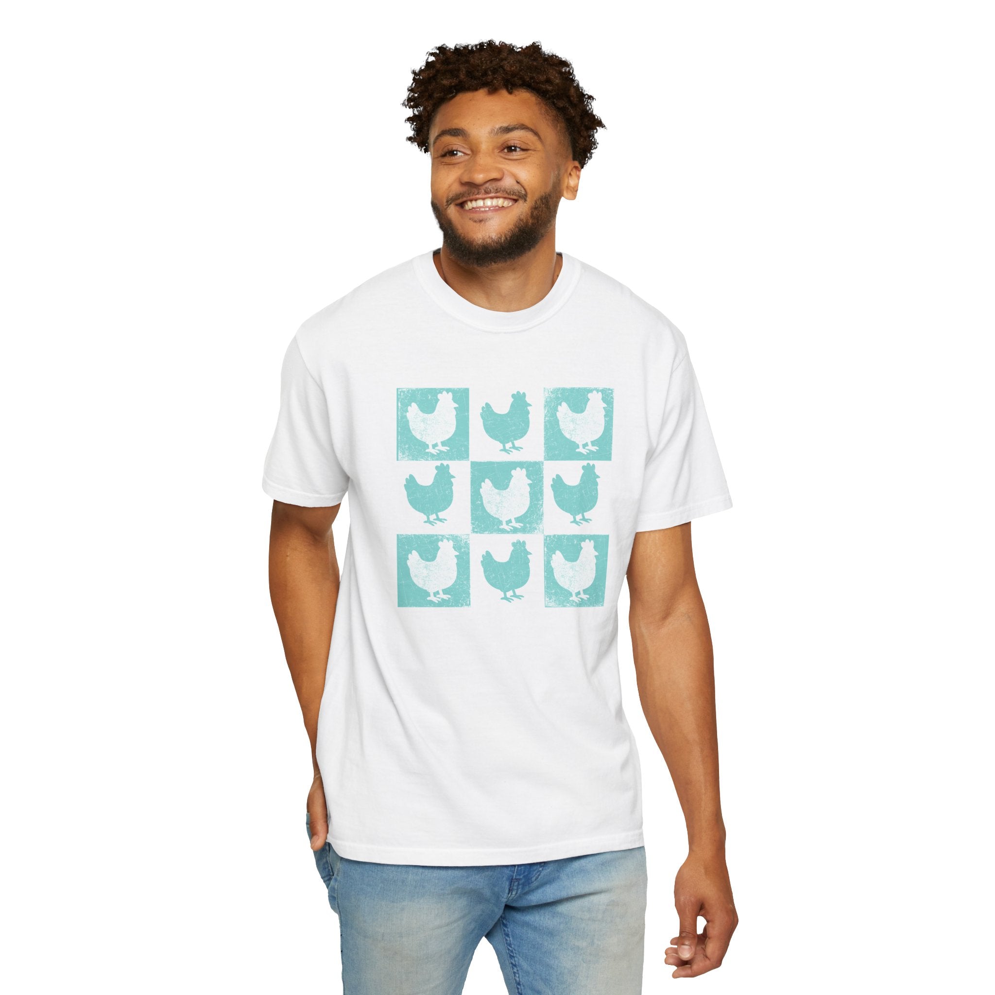 Whimsical Chicken Art T-Shirt, Checkerboard Rooster Shirt , Chicken Lover Tee