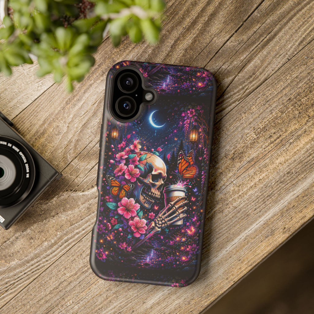 Skull & Cherry Blossom Phone Case – Floral Gothic MagSafe Cover