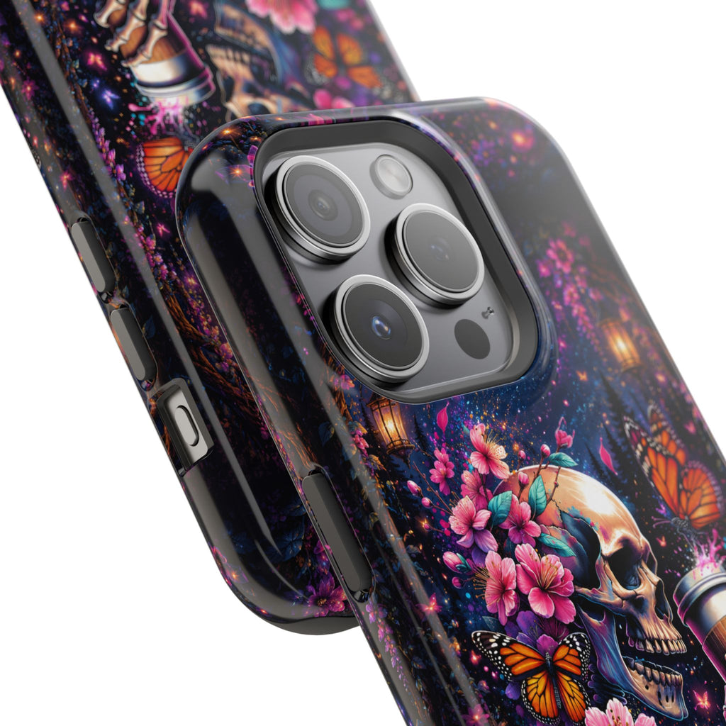 Skull & Cherry Blossom Phone Case – Floral Gothic MagSafe Cover