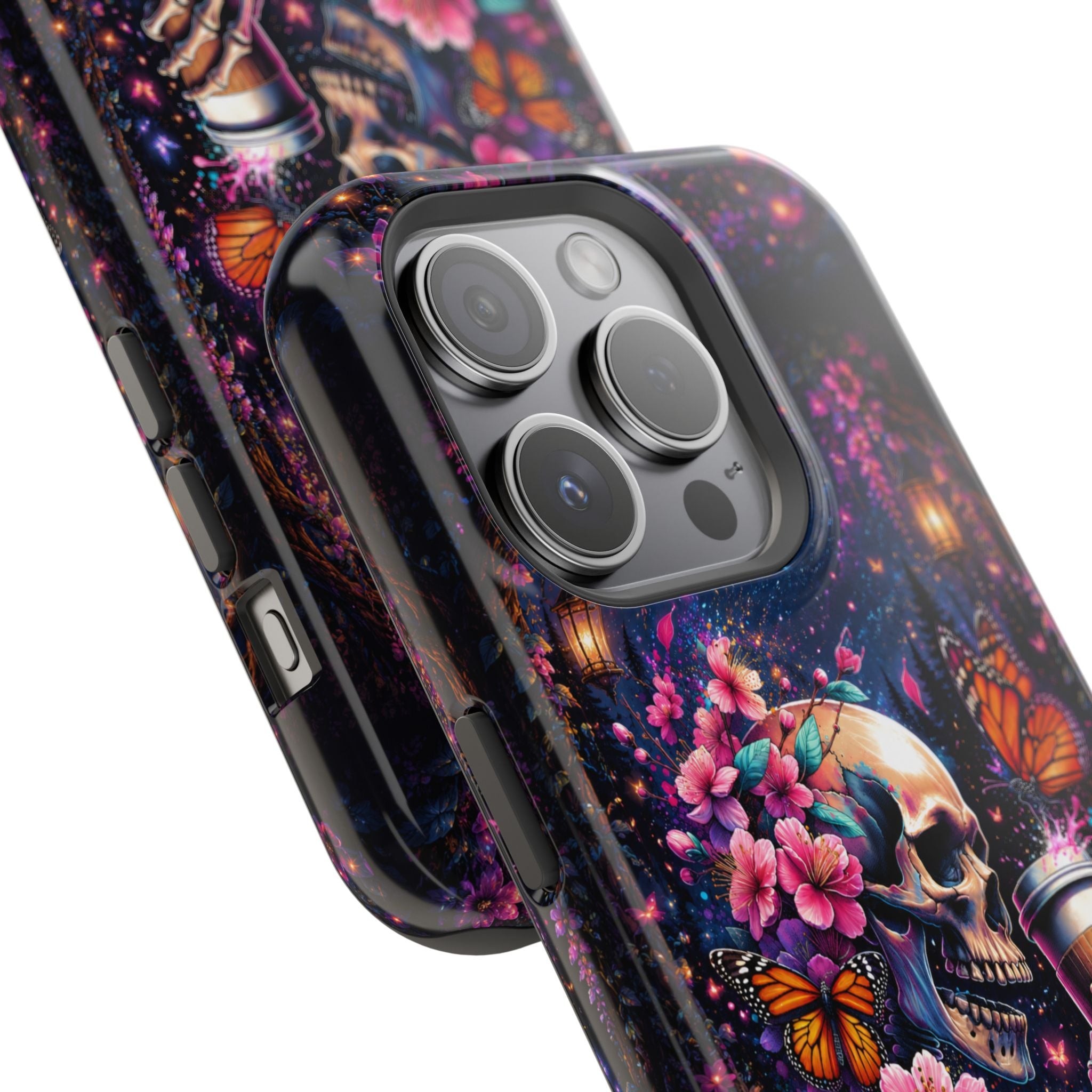 Skull & Cherry Blossom Phone Case – Floral Gothic MagSafe Cover