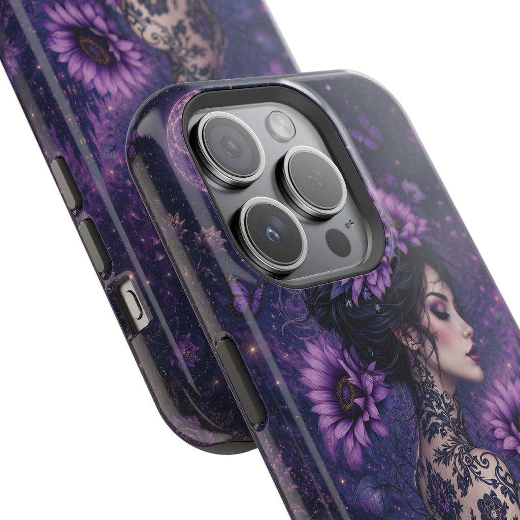 Gothic Floral Woman Phone Case – Dark Botanical MagSafe-Compatible Cover