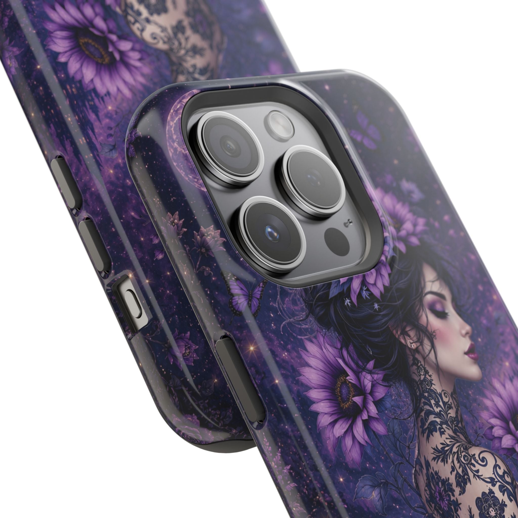 Gothic Floral Woman Phone Case – Dark Botanical MagSafe-Compatible Cover