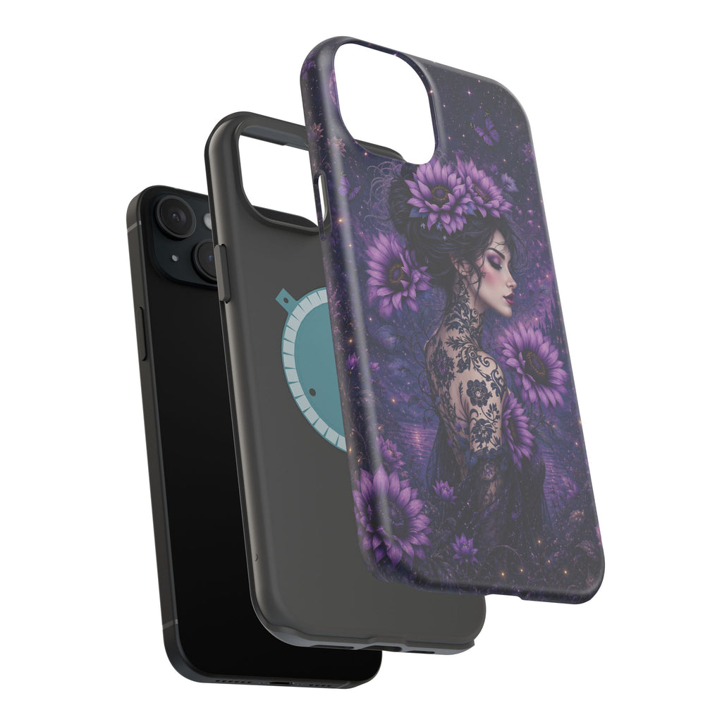 Gothic Floral Woman Phone Case – Dark Botanical MagSafe-Compatible Cover