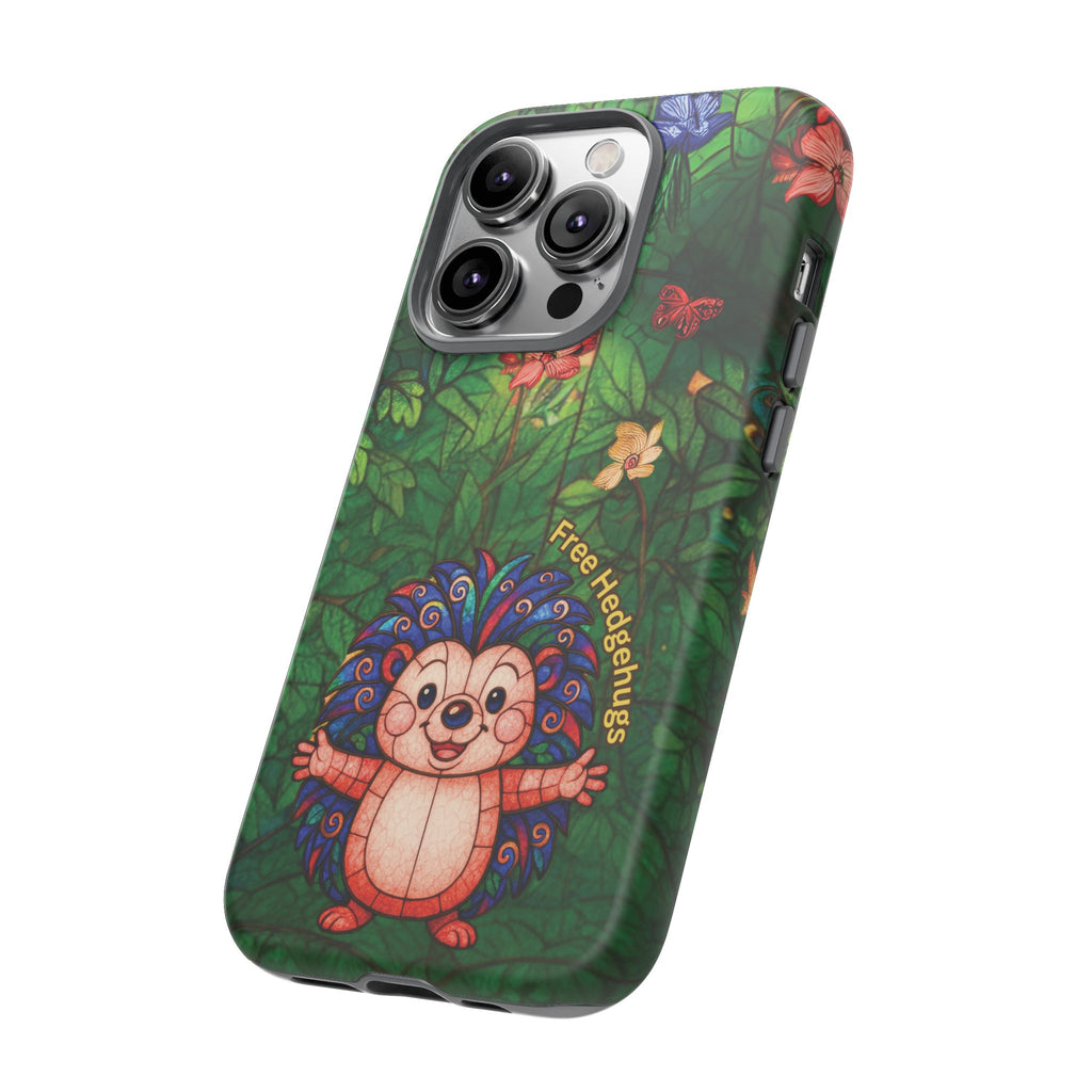 Stained Glass Hedgehog Phone Case – "Free Hedgehugs" Floral Design