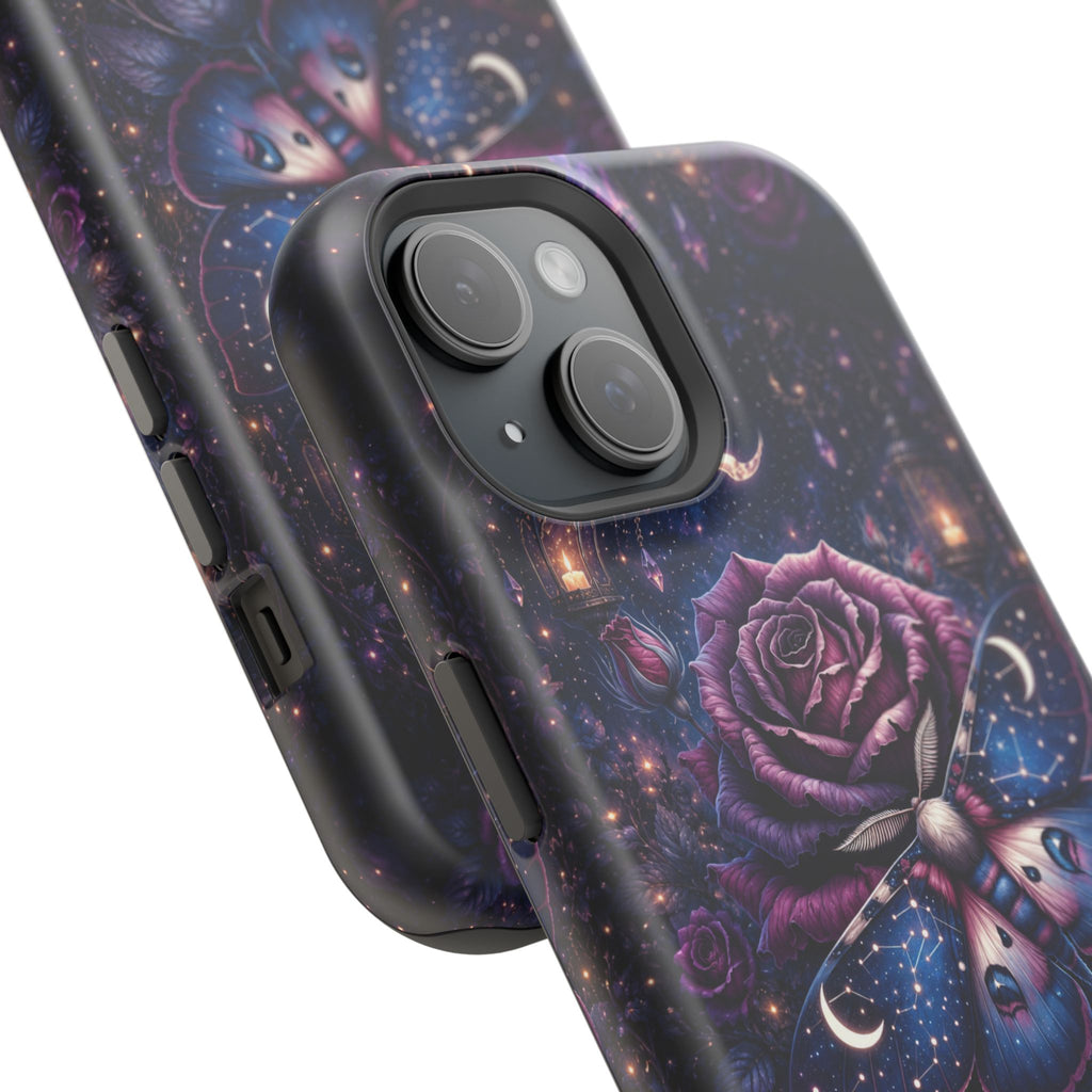 Mystical Rose & Moth Phone Case – Floral MagSafe-Compatible Cover
