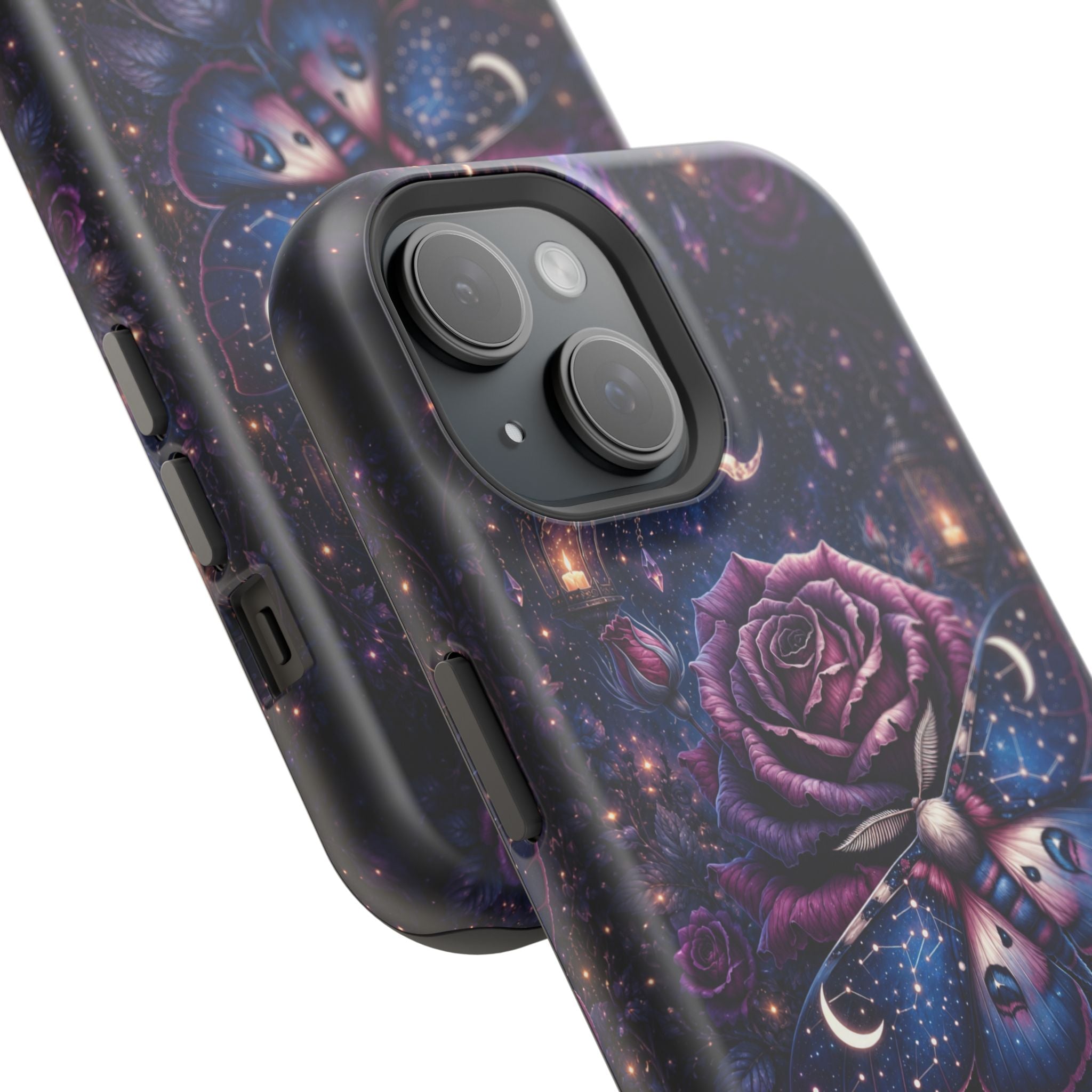 Mystical Rose & Moth Phone Case – Floral MagSafe-Compatible Cover