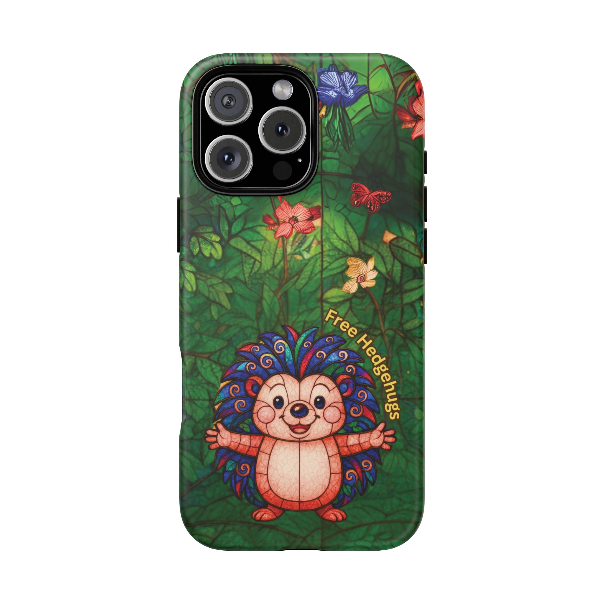 Stained Glass Hedgehog Phone Case – "Free Hedgehugs" Floral Design