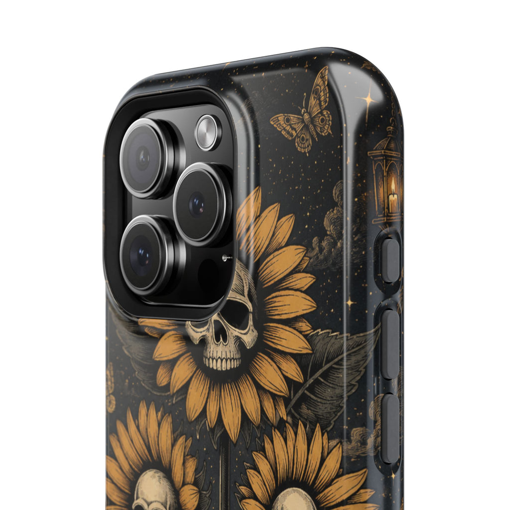 Skull Sunflowers Phone Case – Dark Floral MagSafe-Compatible Cover
