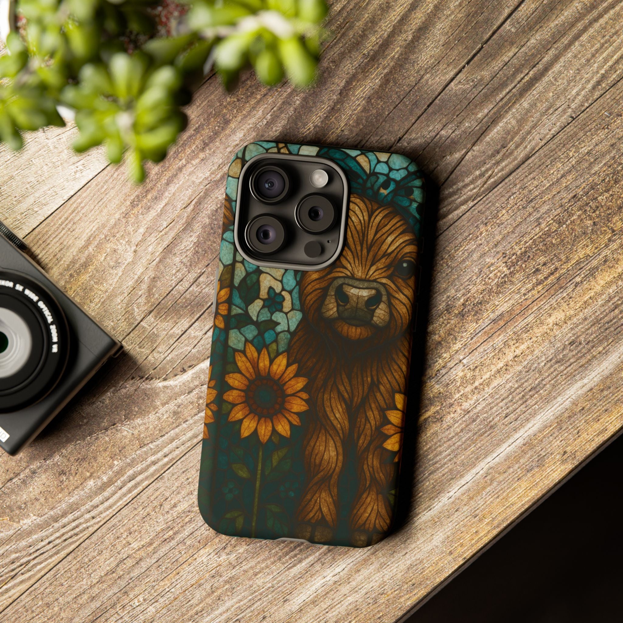Stained Glass Baby Cow Phone Case – Sunflower Farmhouse Animal Design