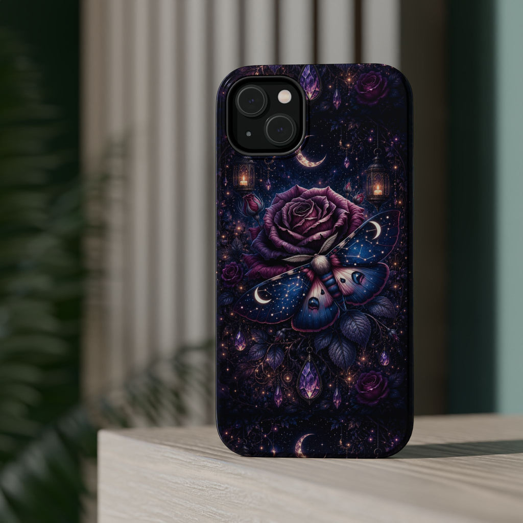 Mystical Rose & Moth Phone Case – Floral MagSafe-Compatible Cover