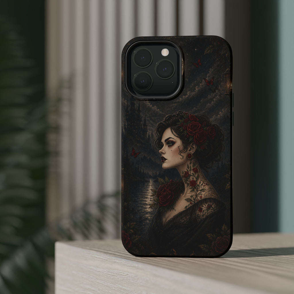 Gothic Rose Portrait Phone Case – Dark Romance MagSafe-Compatible Cover