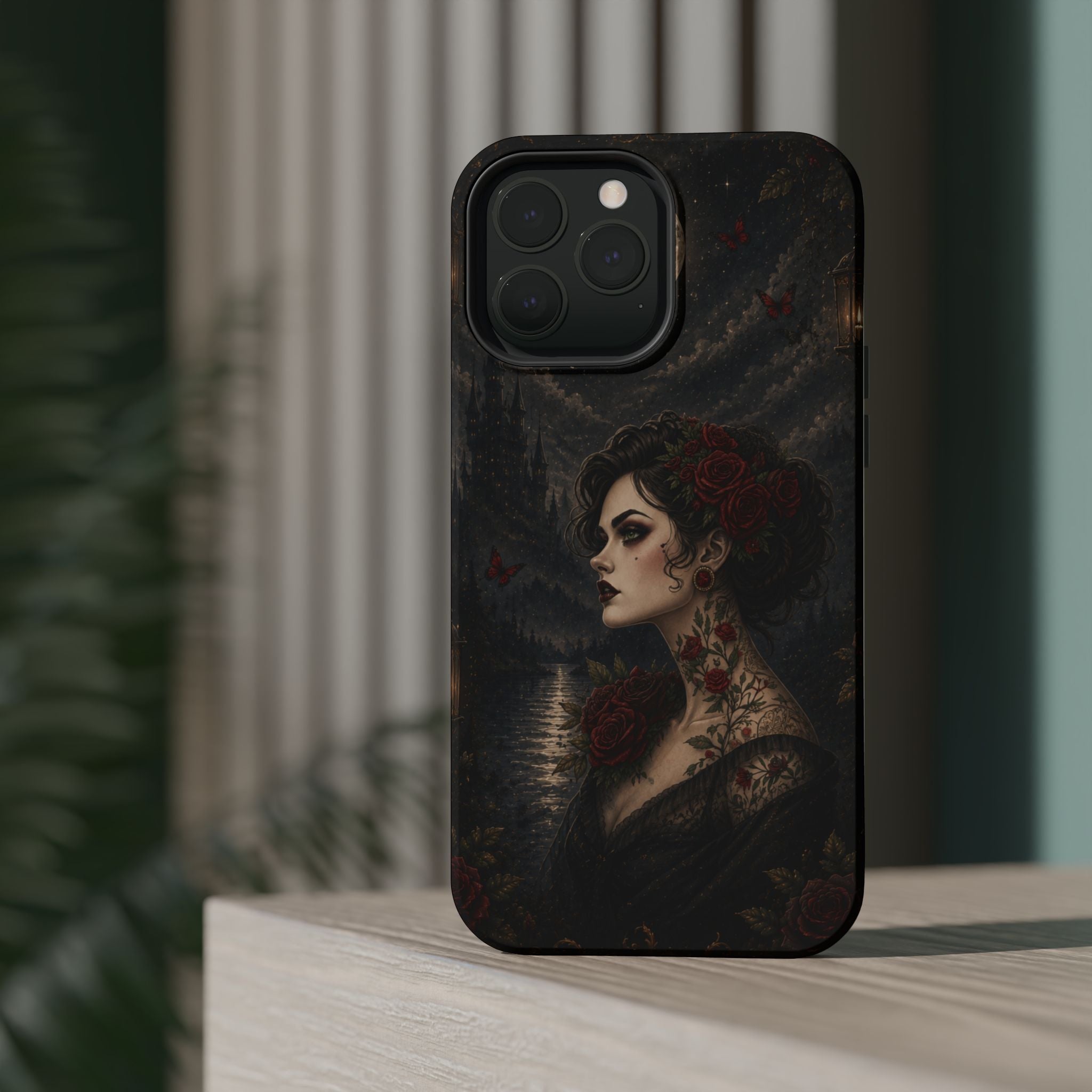 Gothic Rose Portrait Phone Case – Dark Romance MagSafe-Compatible Cover