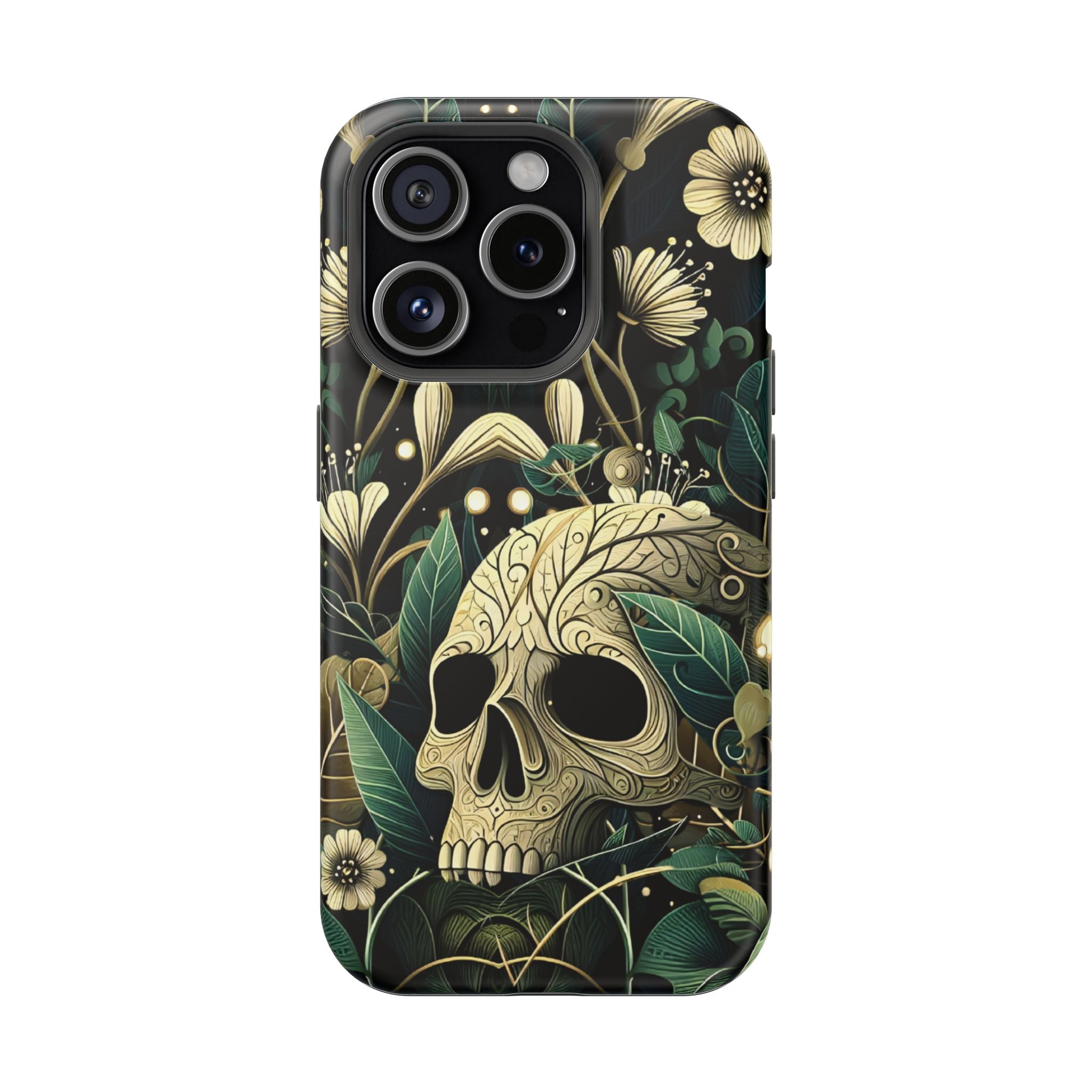 Floral Skull Phone Case – Botanical Gothic MagSafe-Compatible Cover