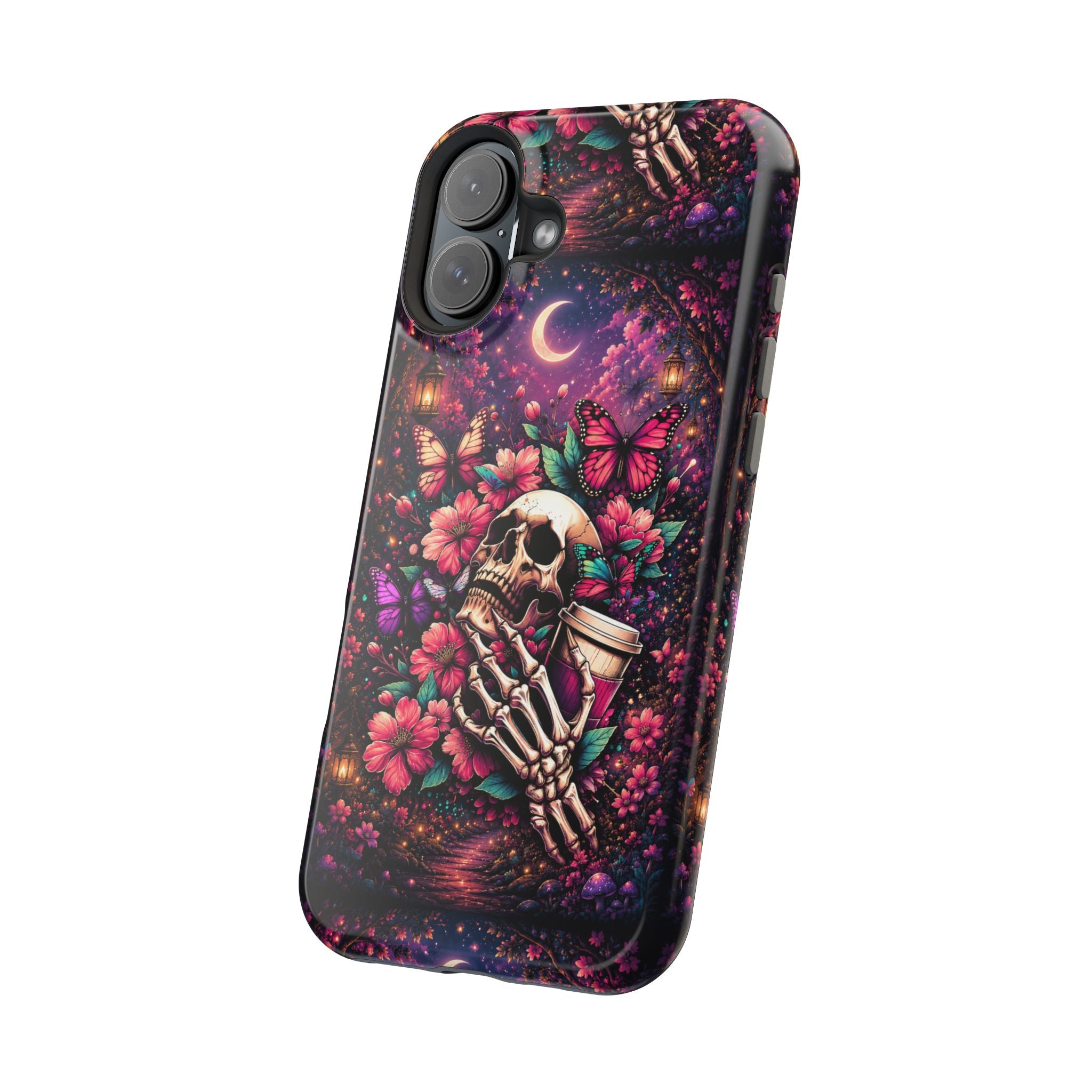 Skull & Butterflies Phone Case – Gothic Floral MagSafe-Compatible Case