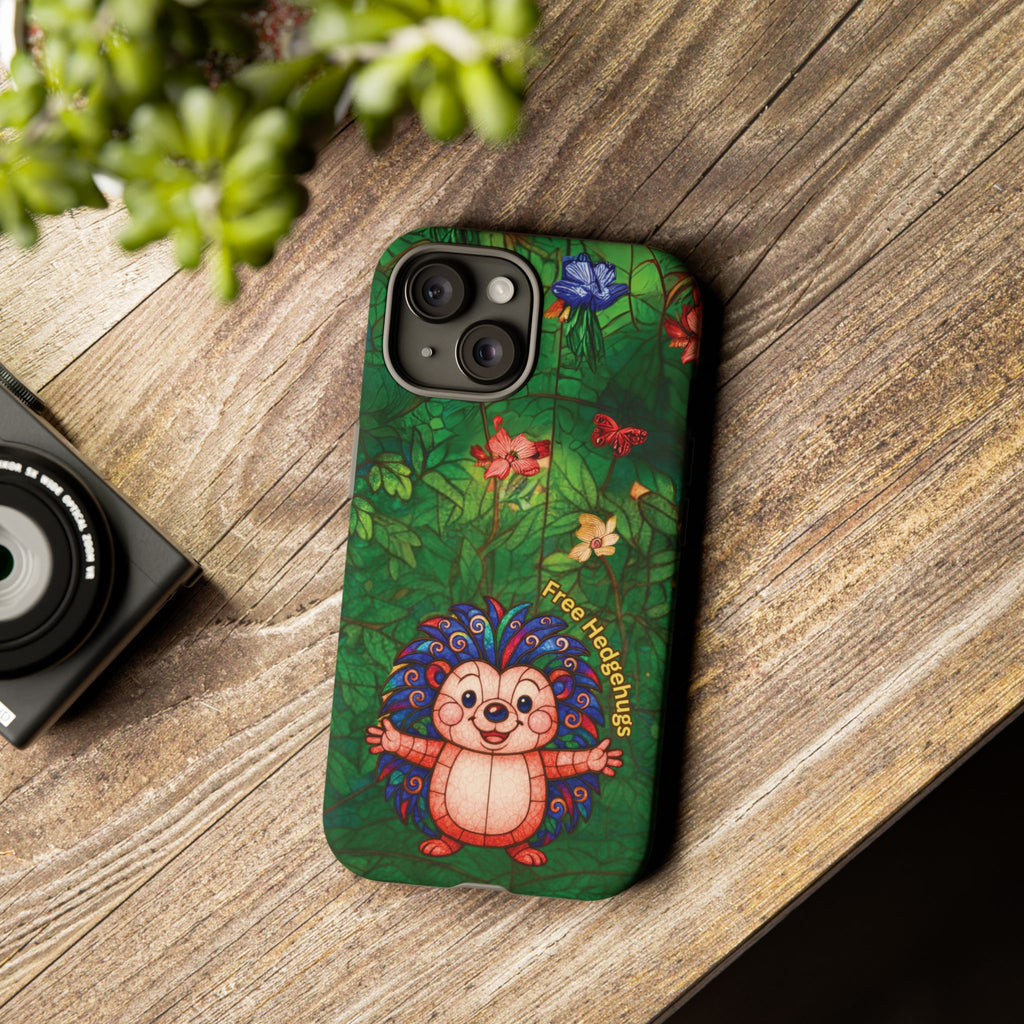 Stained Glass Hedgehog Phone Case – "Free Hedgehugs" Floral Design