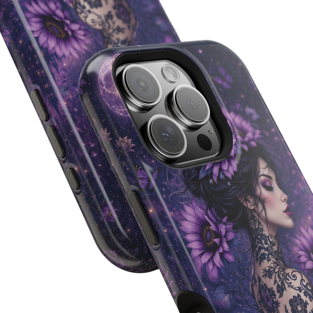 Gothic Floral Woman Phone Case – Dark Botanical MagSafe-Compatible Cover