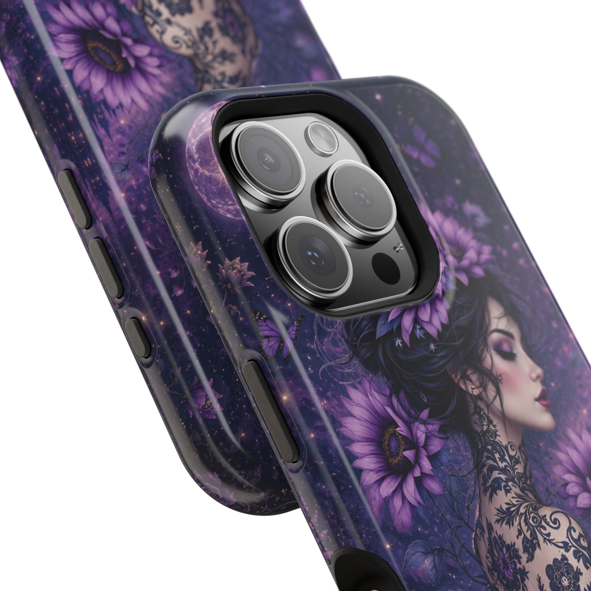 Gothic Floral Woman Phone Case – Dark Botanical MagSafe-Compatible Cover