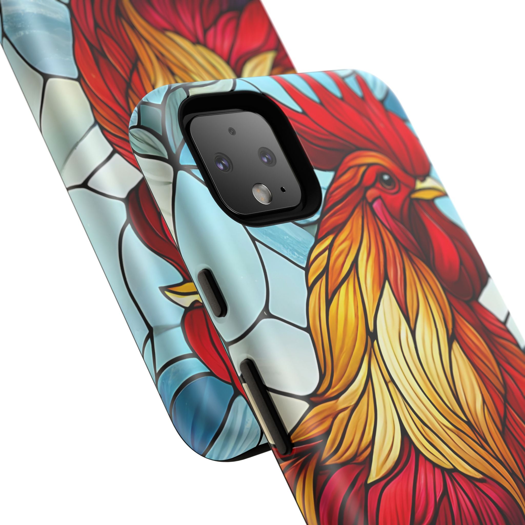 Rooster Faux Stained Glass Phone Case – 3D Full-Wrap Protective Cover with TPU Liner