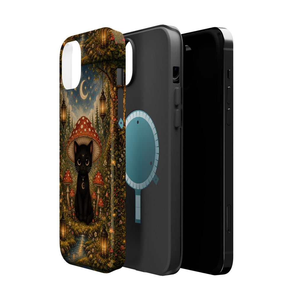 Black Cat & Mushroom Phone Case – Magical MagSafe-Compatible Cover