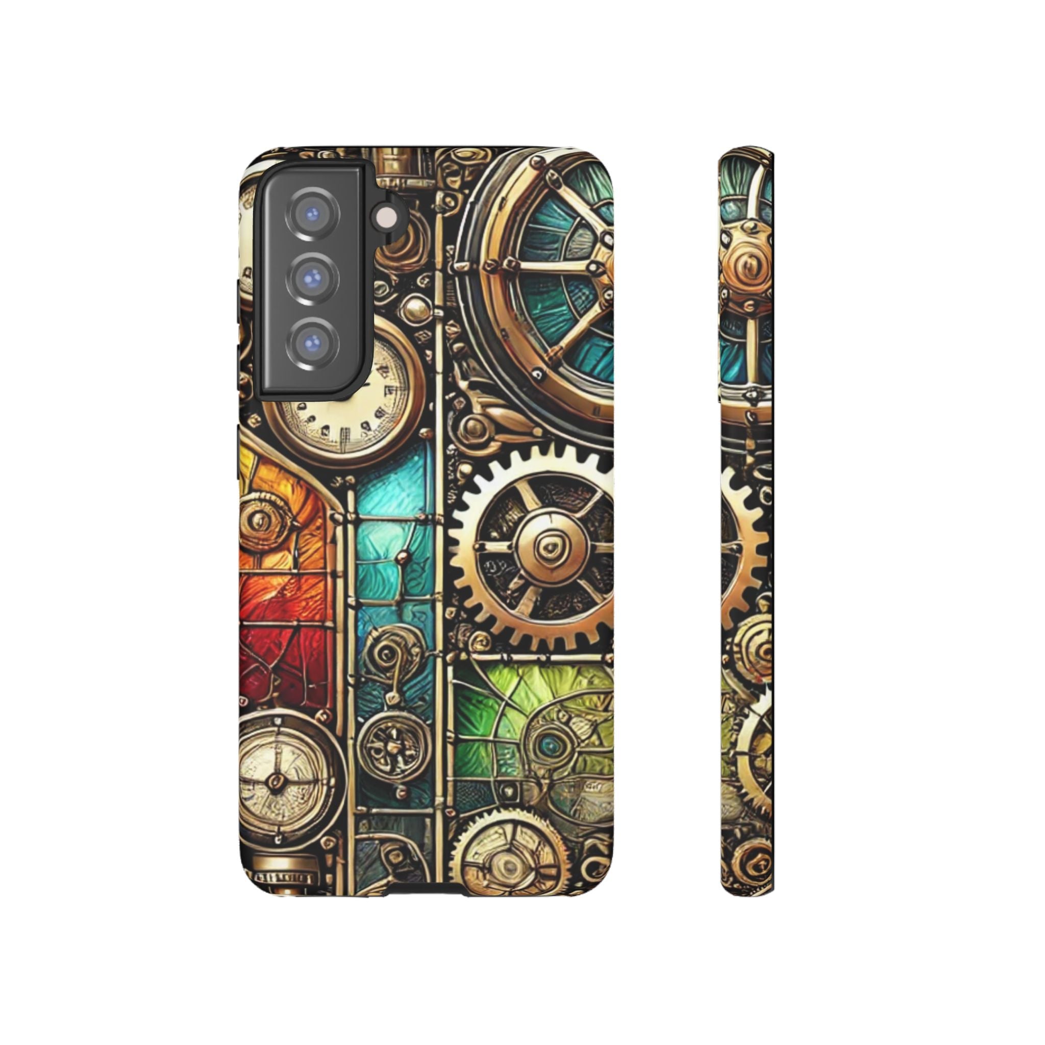 Steampunk Meets Stained Glass Android Case, Artistic Gear Design