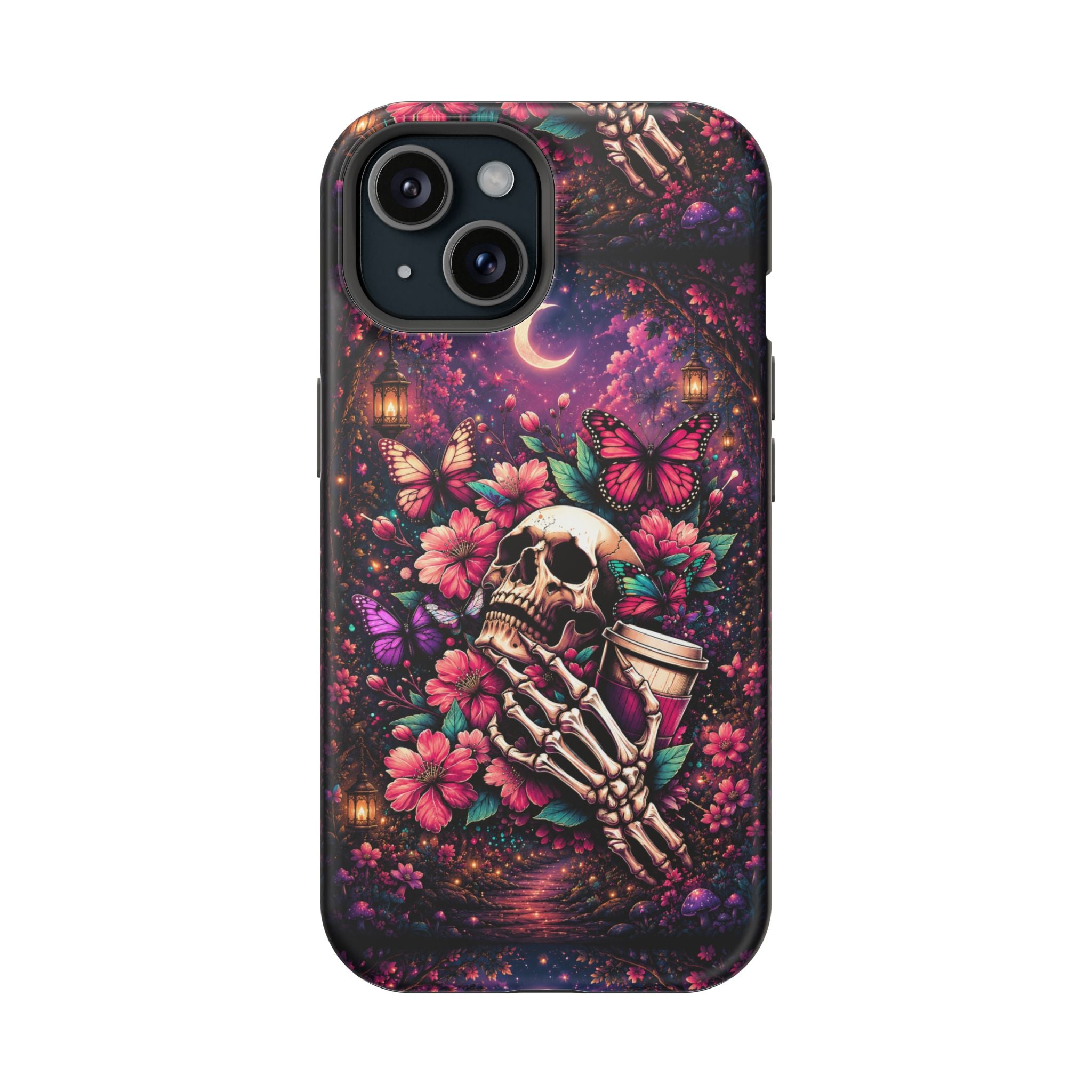Skull & Butterflies Phone Case – Gothic Floral MagSafe-Compatible Case