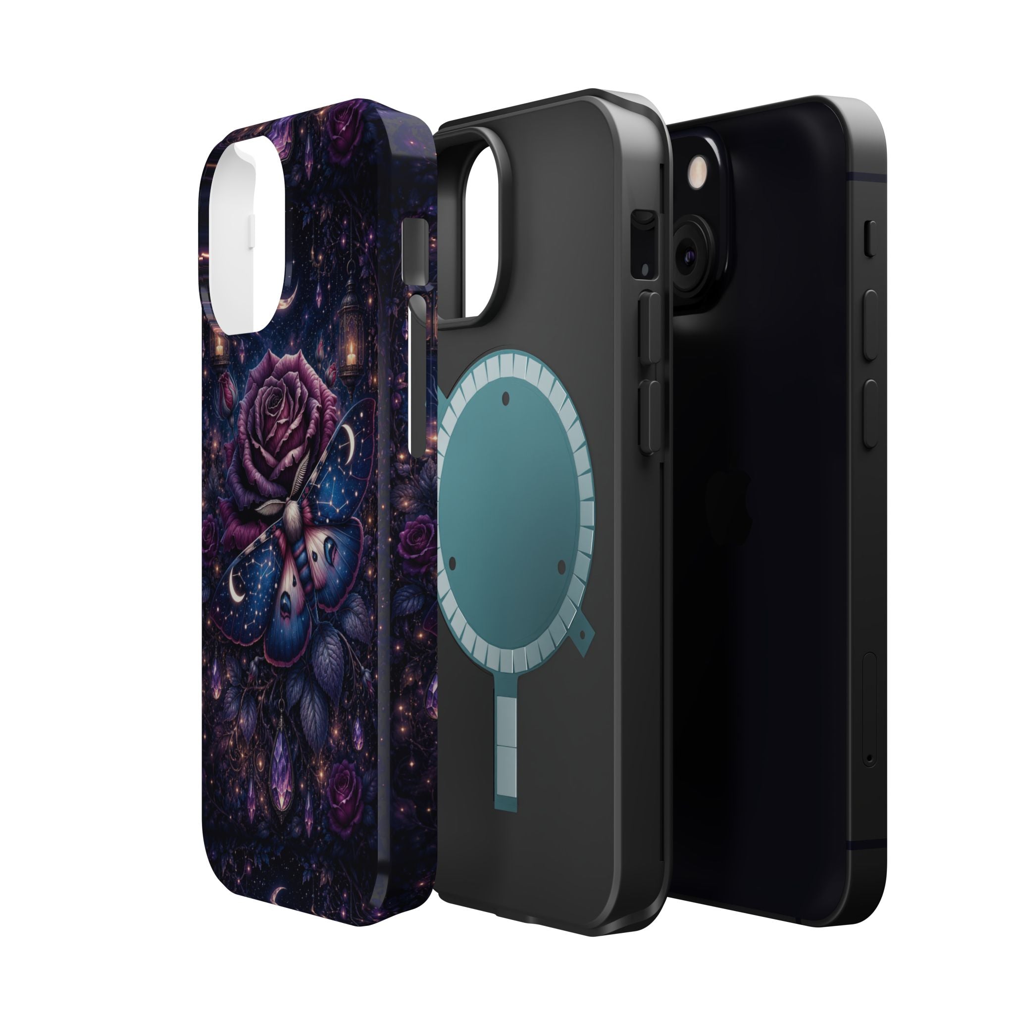 Mystical Rose & Moth Phone Case – Floral MagSafe-Compatible Cover