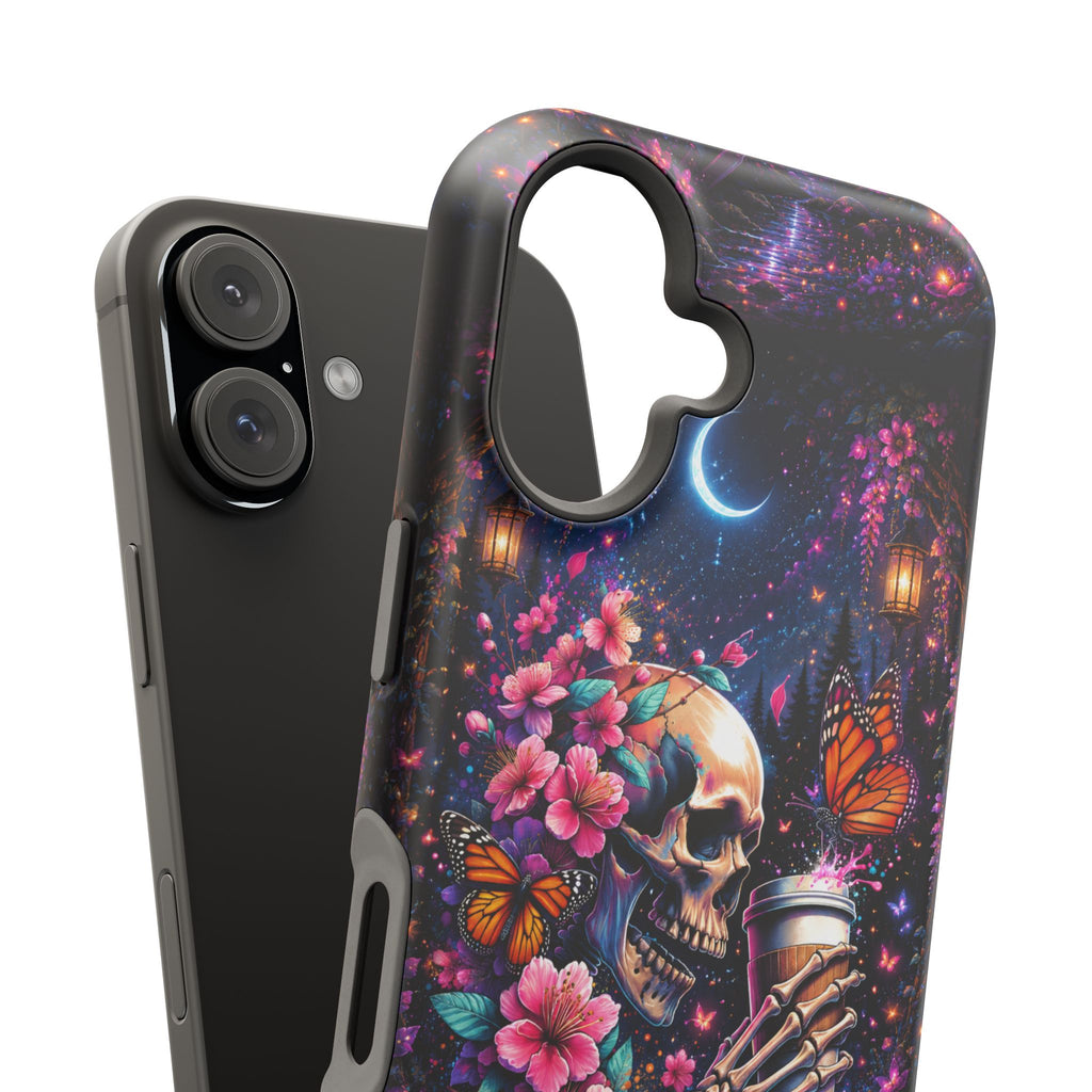 Skull & Cherry Blossom Phone Case – Floral Gothic MagSafe Cover