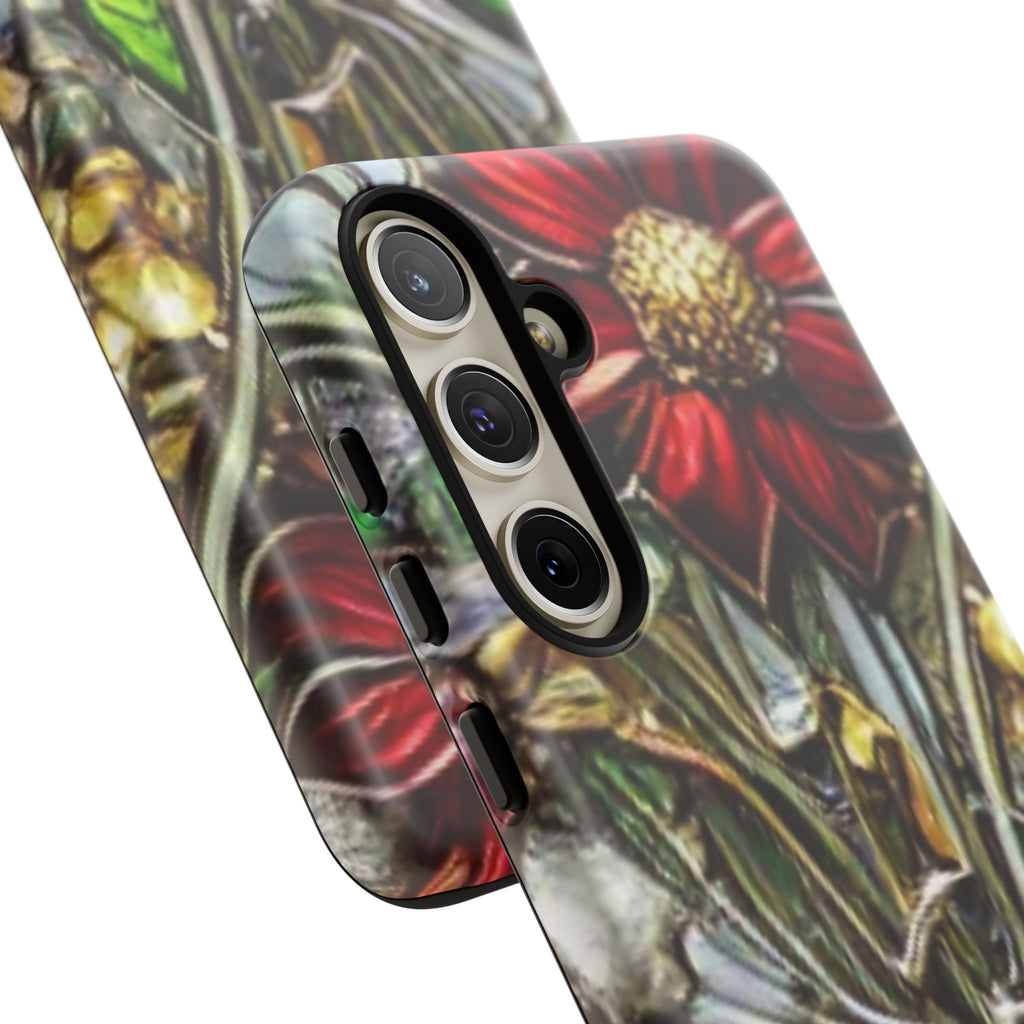 Floral Stained Glass Phone Case – Metallic Red & Purple Flower Design