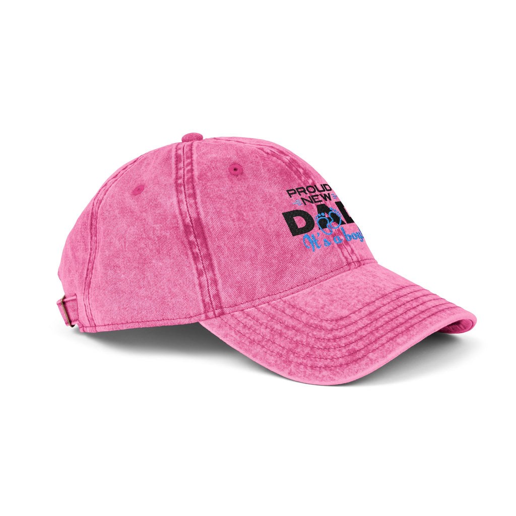 Vintage Embroidered 'Proud New Dad' Cap — Distressed Red Baseball Hat