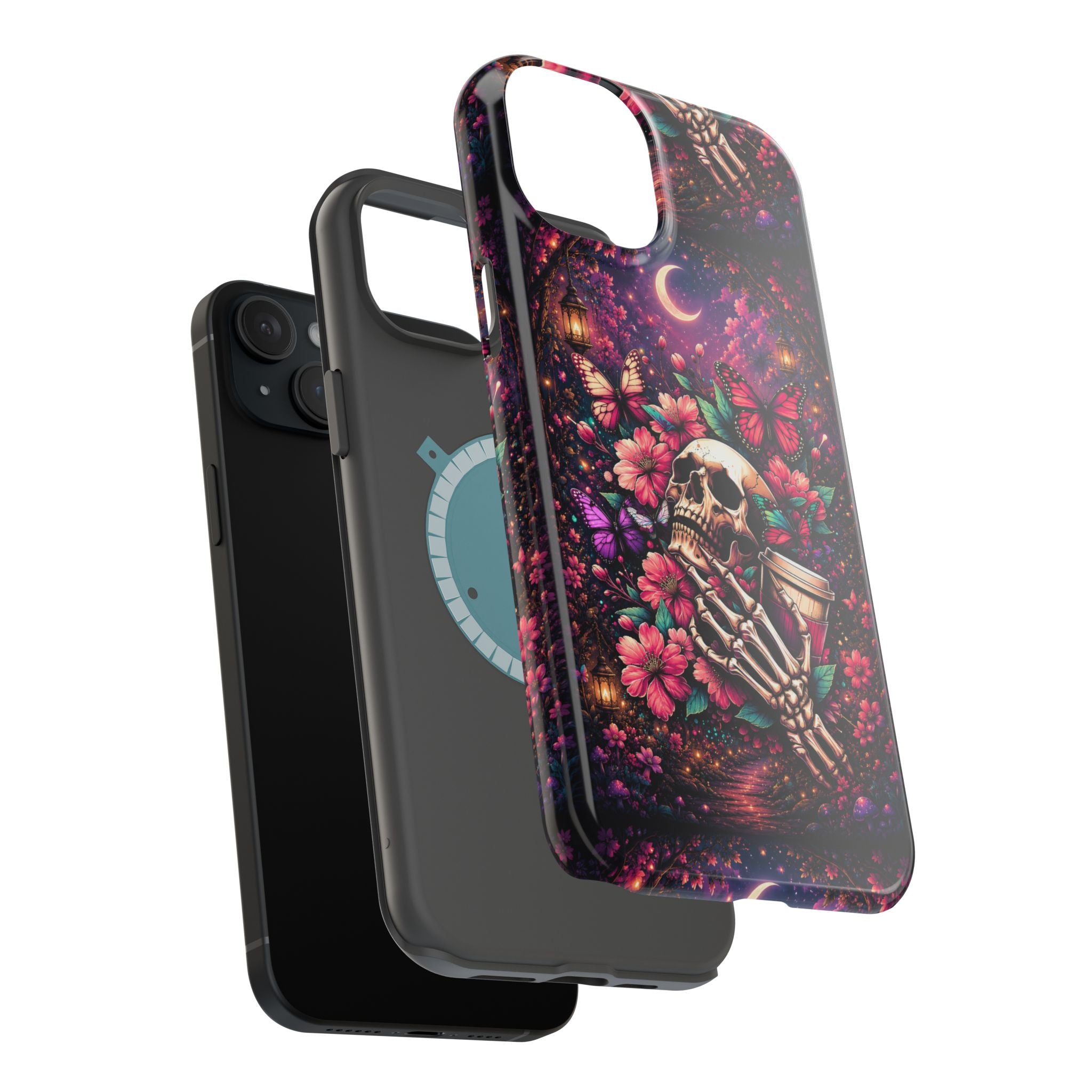 Skull & Butterflies Phone Case – Gothic Floral MagSafe-Compatible Case