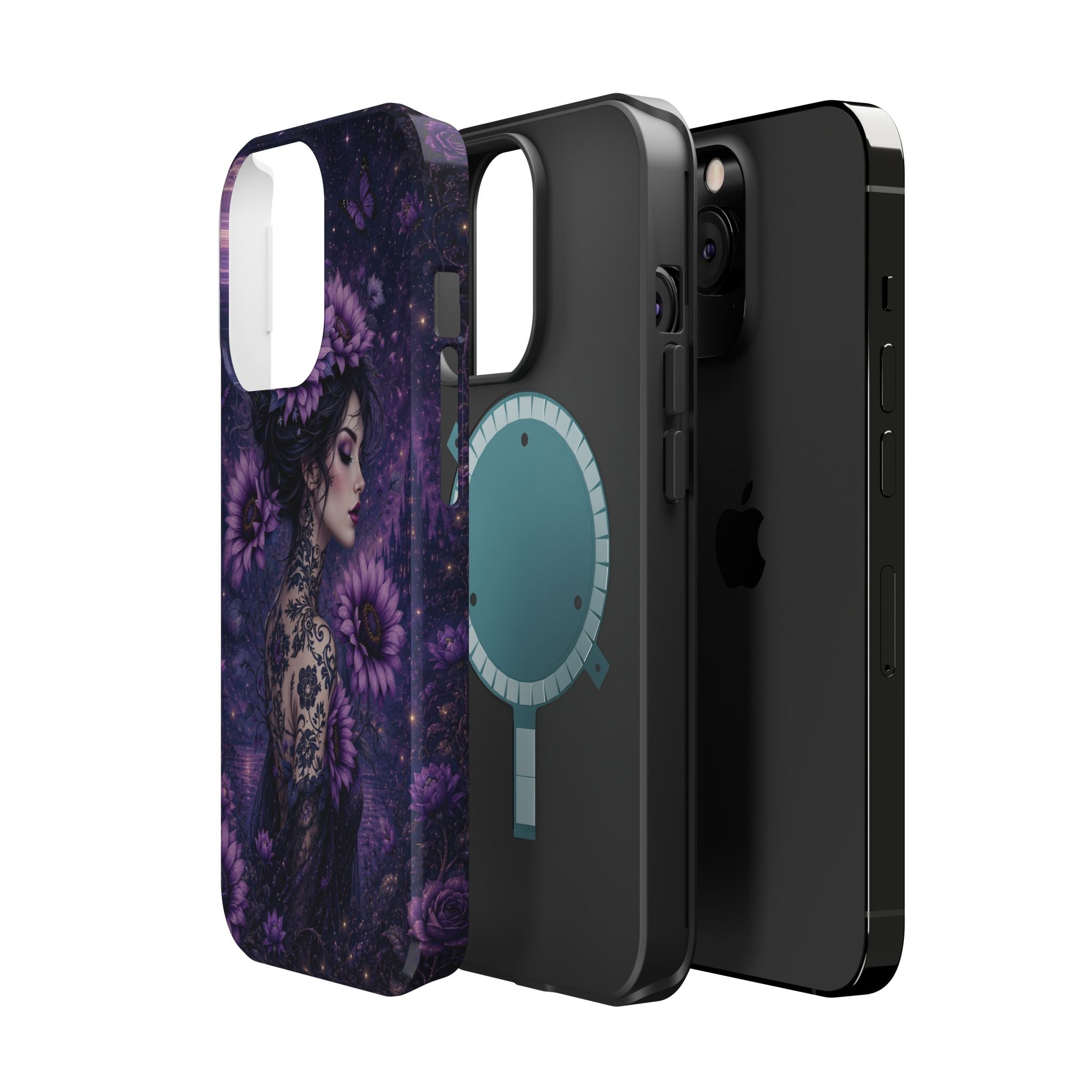 Gothic Floral Woman Phone Case – Dark Botanical MagSafe-Compatible Cover