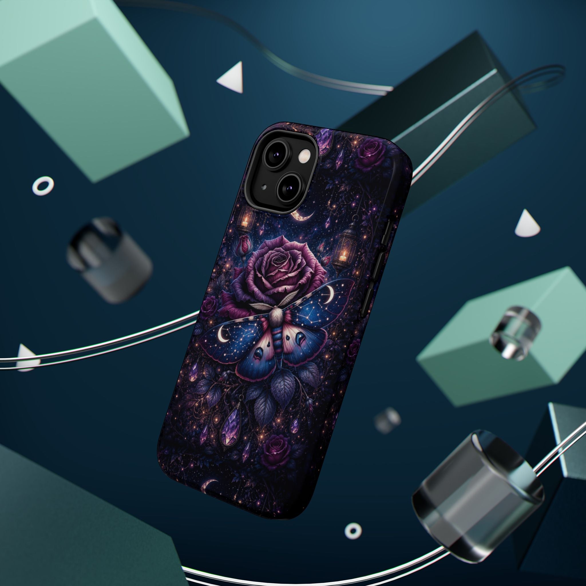 Mystical Rose & Moth Phone Case – Floral MagSafe-Compatible Cover