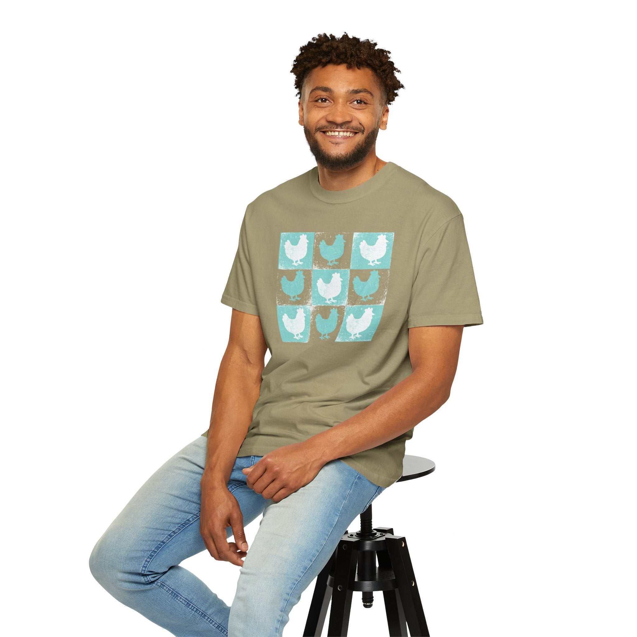 Whimsical Chicken Art T-Shirt, Checkerboard Rooster Shirt , Chicken Lover Tee