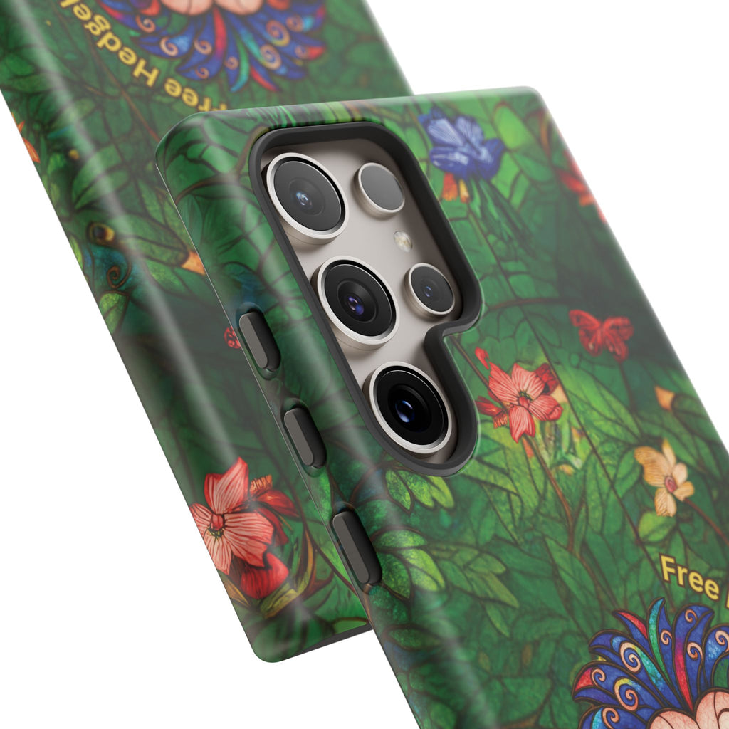 Stained Glass Hedgehog Phone Case – "Free Hedgehugs" Floral Design