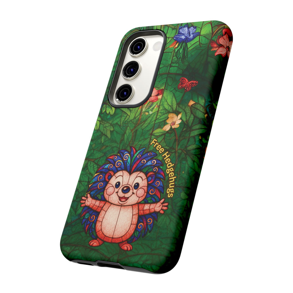 Stained Glass Hedgehog Phone Case – "Free Hedgehugs" Floral Design