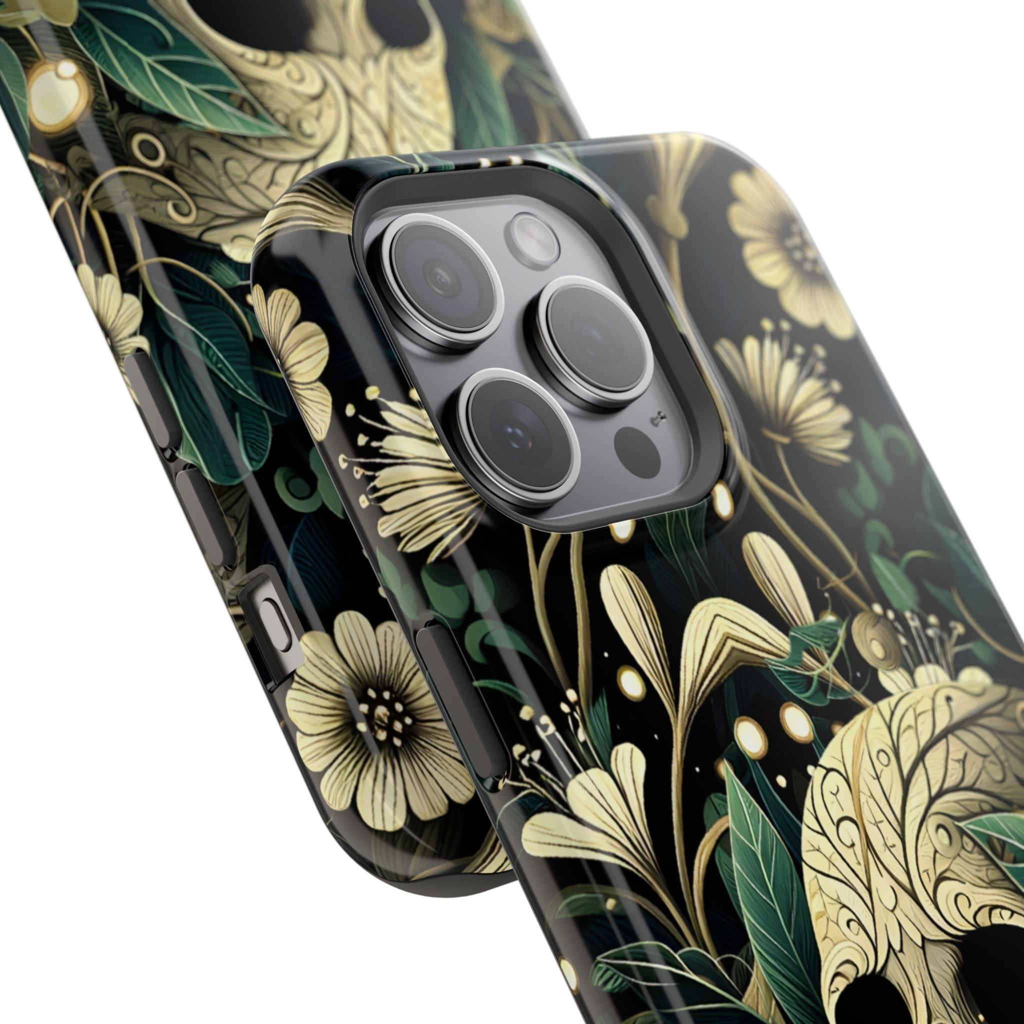 Floral Skull Phone Case – Botanical Gothic MagSafe-Compatible Cover