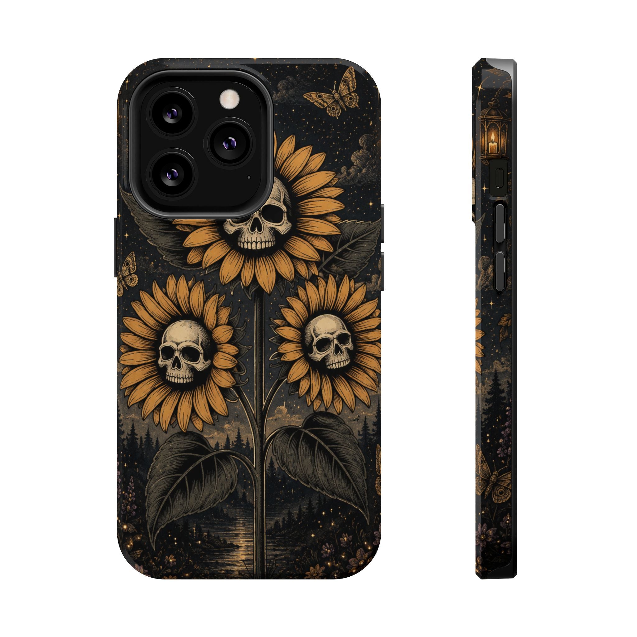 Skull Sunflowers Phone Case – Dark Floral MagSafe-Compatible Cover
