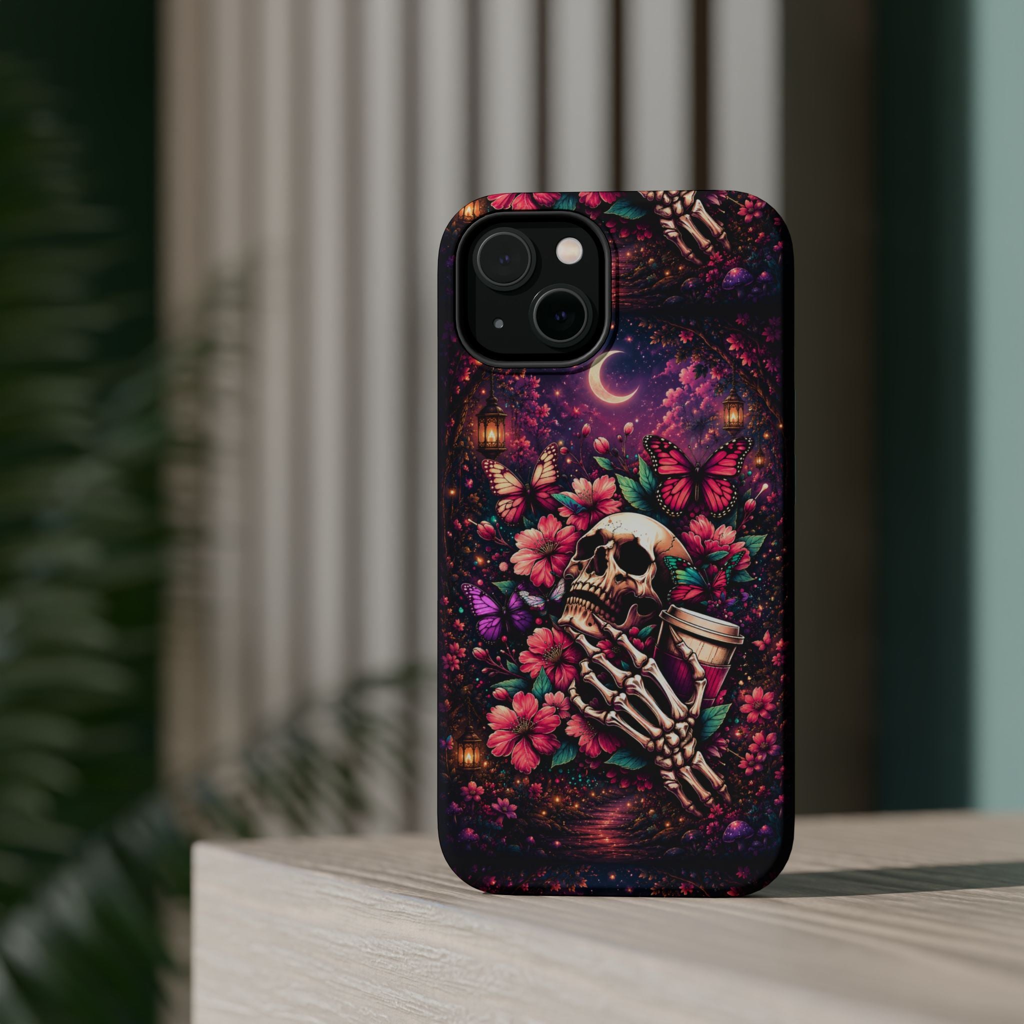 Skull & Butterflies Phone Case – Gothic Floral MagSafe-Compatible Case