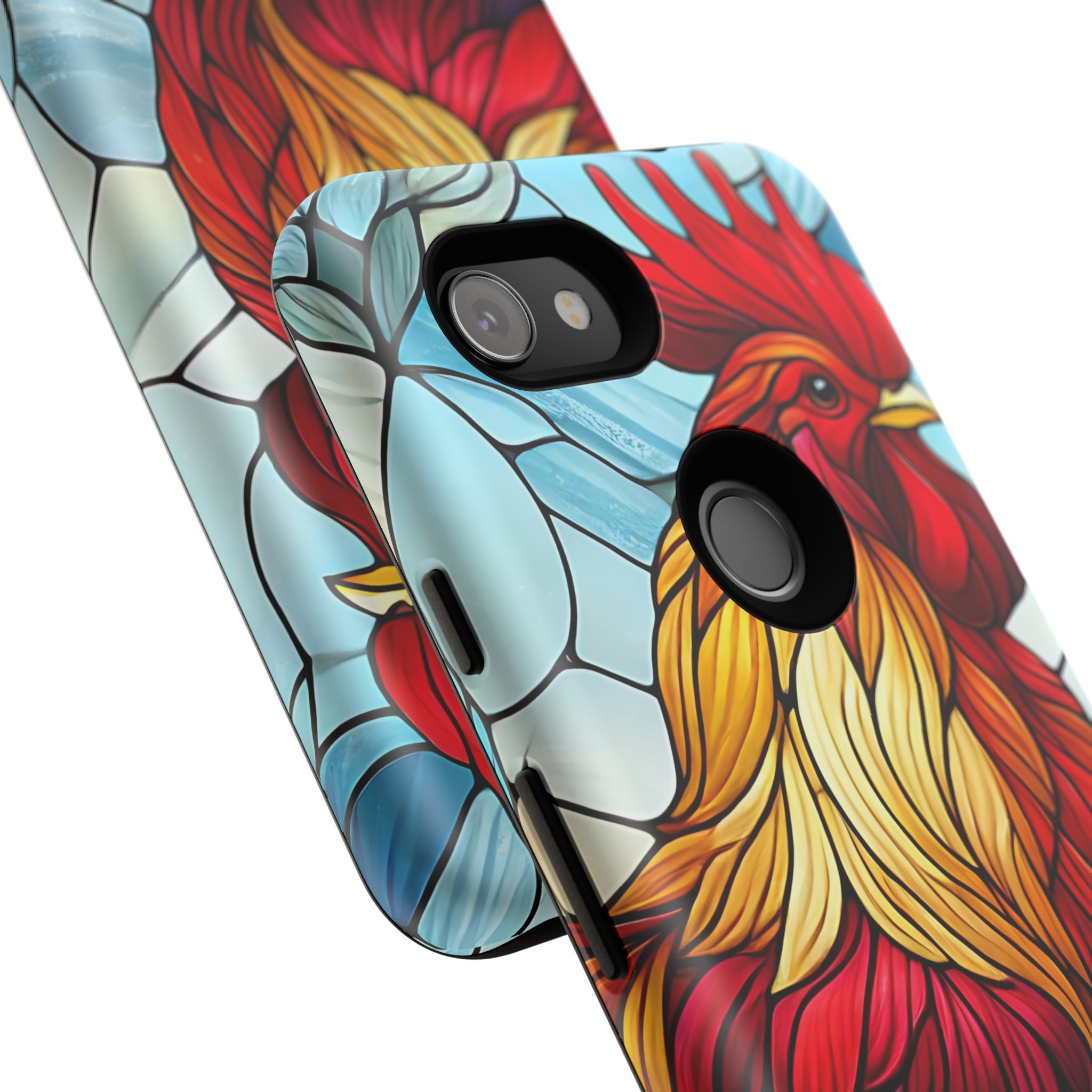 Rooster Faux Stained Glass Phone Case – 3D Full-Wrap Protective Cover with TPU Liner