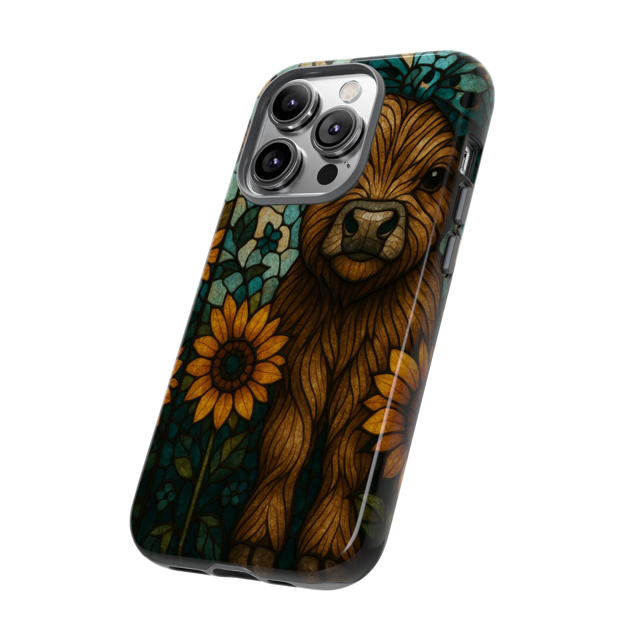 Stained Glass Baby Cow Phone Case – Sunflower Farmhouse Animal Design