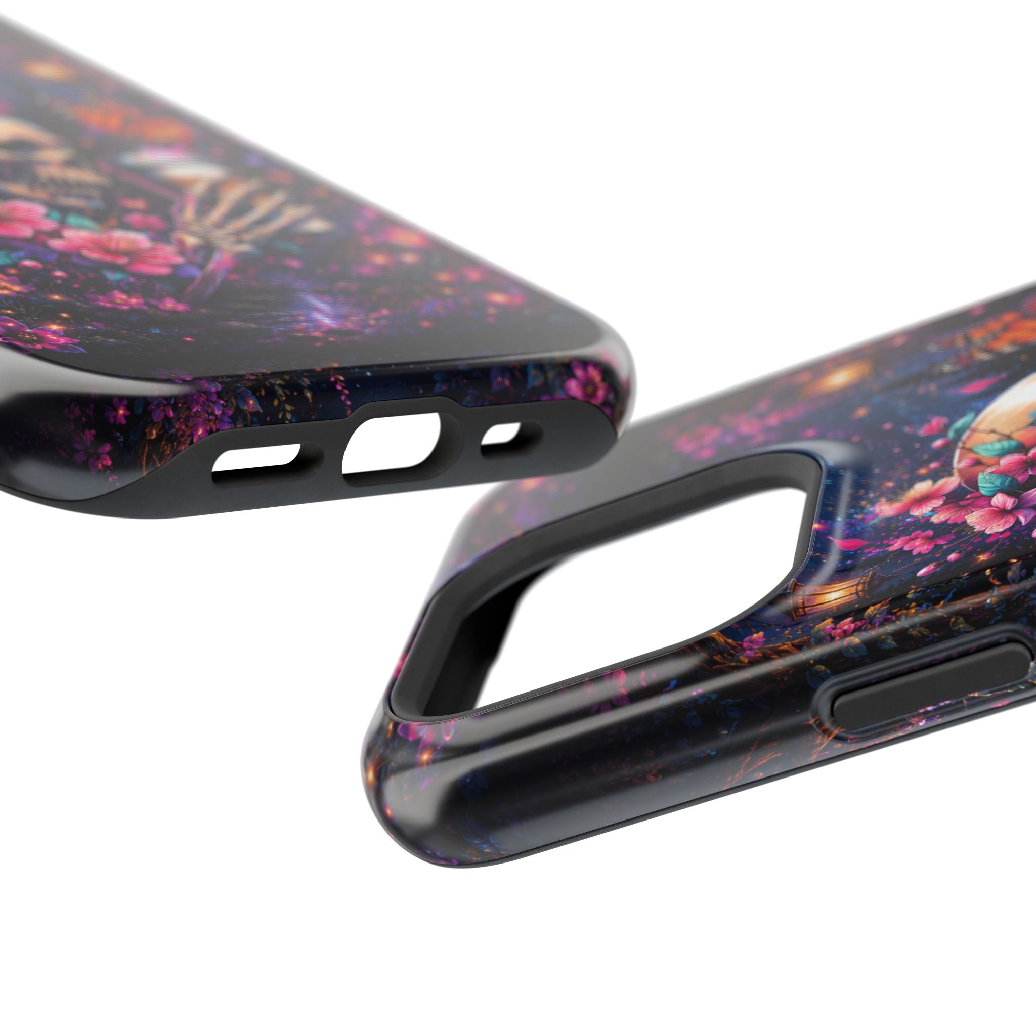 Skull & Cherry Blossom Phone Case – Floral Gothic MagSafe Cover