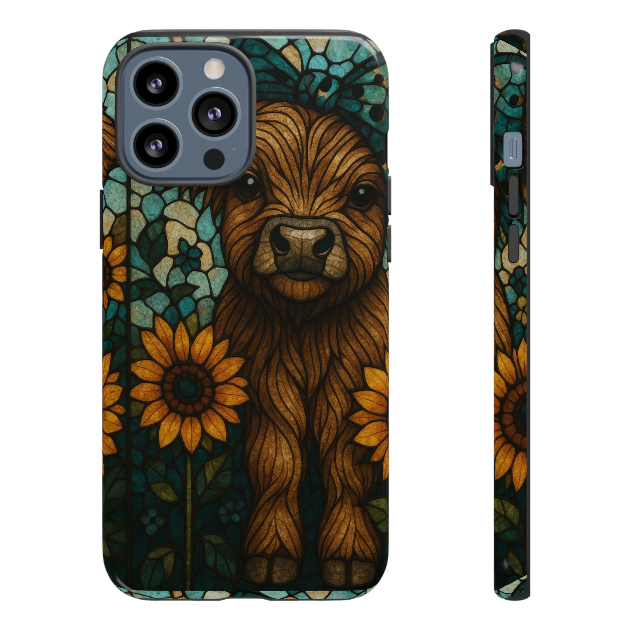 Stained Glass Baby Cow Phone Case – Sunflower Farmhouse Animal Design
