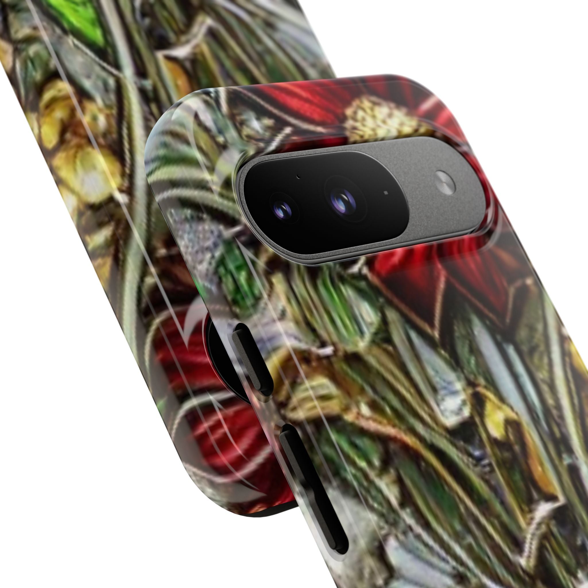 Floral Stained Glass Phone Case – Metallic Red & Purple Flower Design