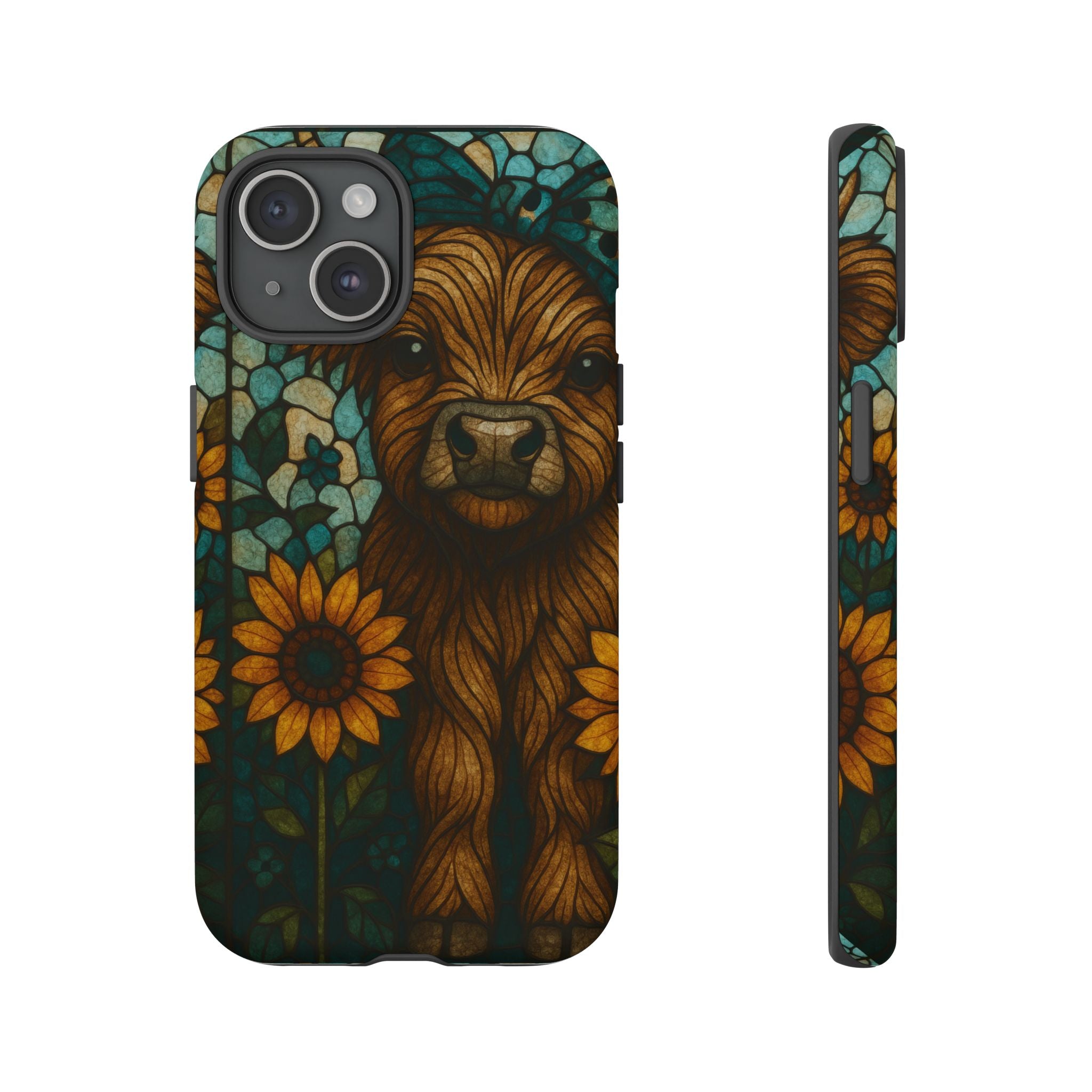 Stained Glass Baby Cow Phone Case – Sunflower Farmhouse Animal Design