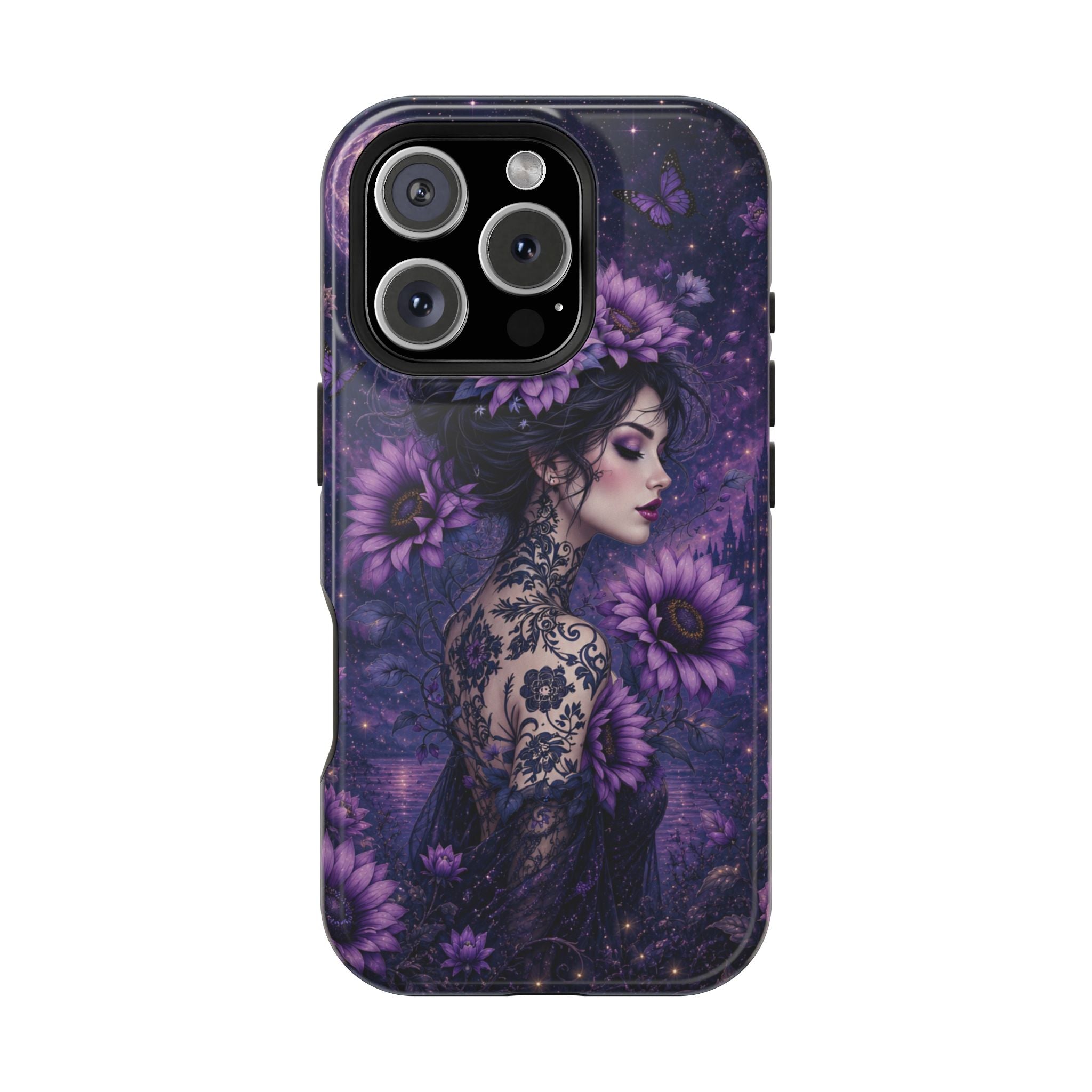 Gothic Floral Woman Phone Case – Dark Botanical MagSafe-Compatible Cover