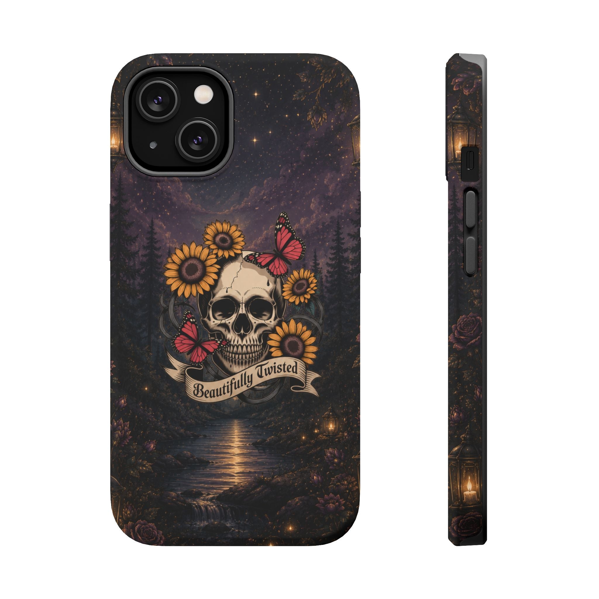 Skull, Sunflowers & Butterflies Phone Case – "Beautifully Twisted" MagSafe Cover
