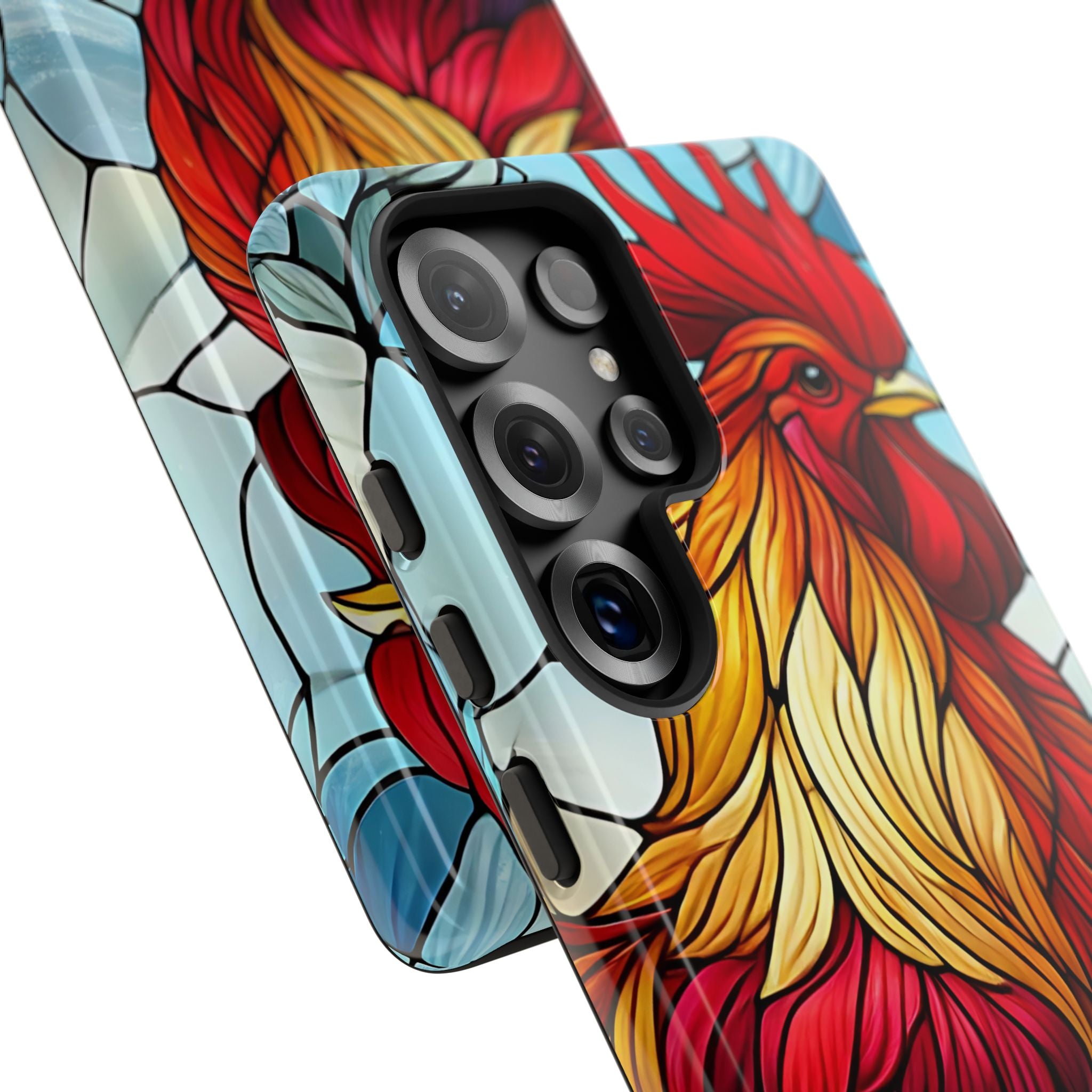 Rooster Faux Stained Glass Phone Case – 3D Full-Wrap Protective Cover with TPU Liner