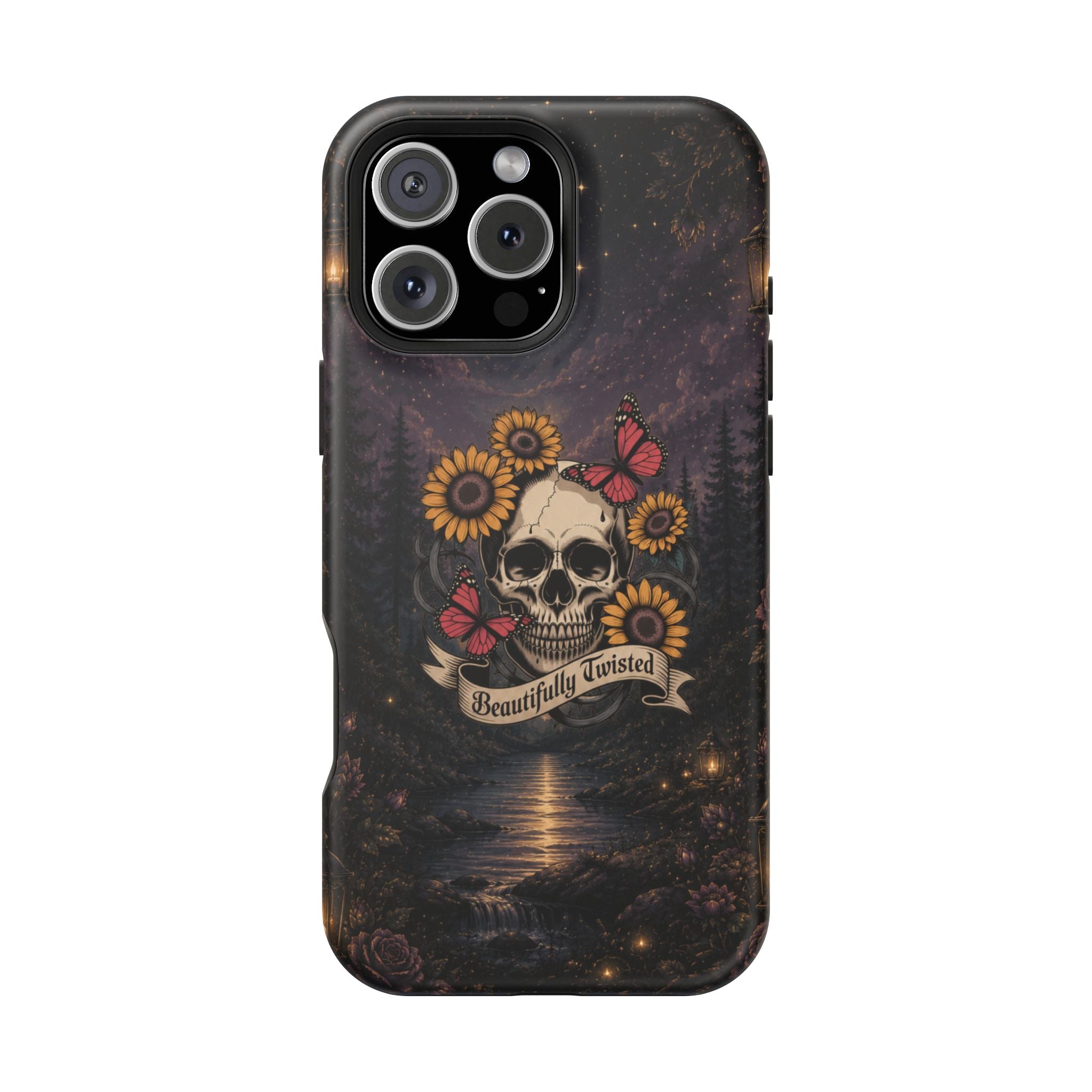 Skull, Sunflowers & Butterflies Phone Case – "Beautifully Twisted" MagSafe Cover